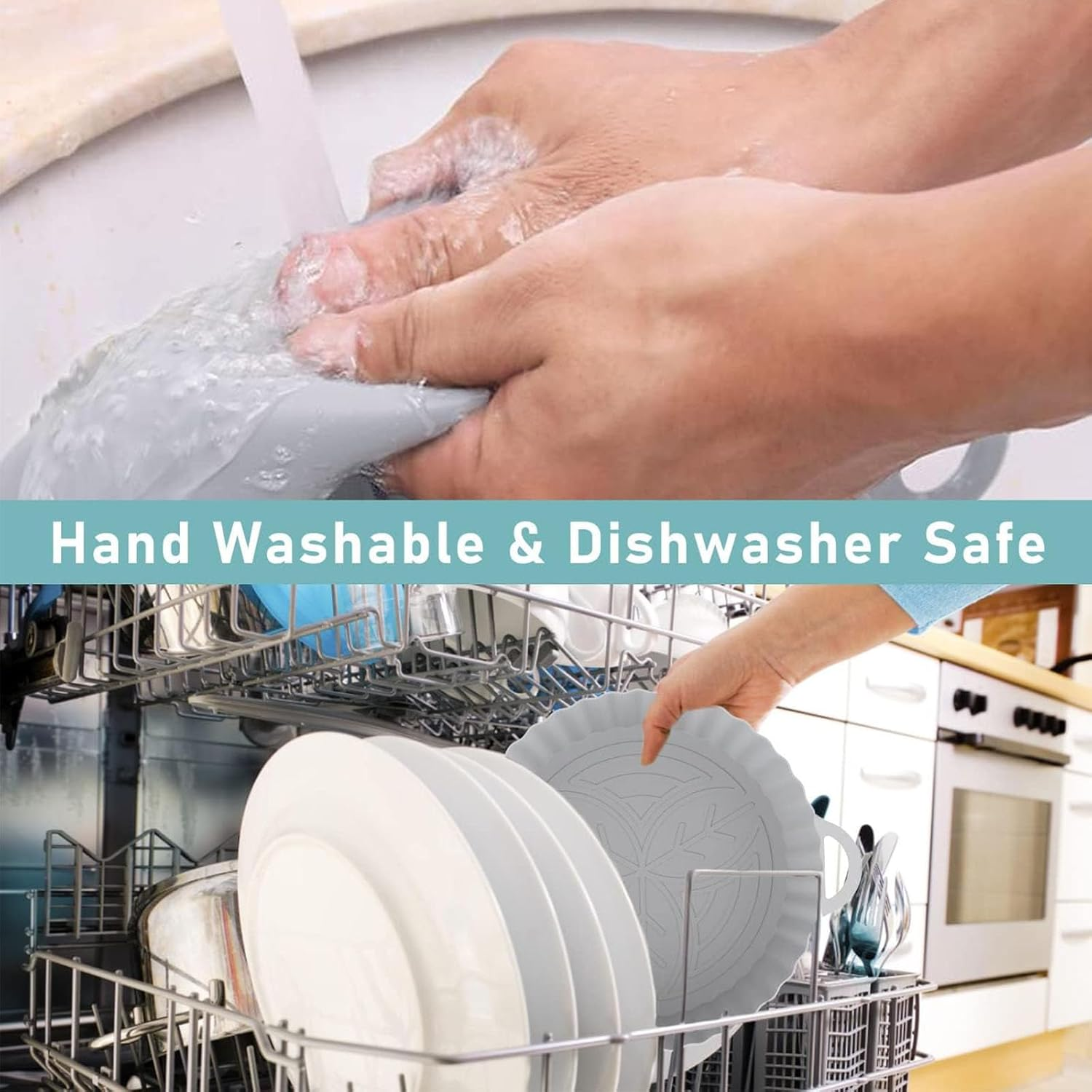 2Pcs Air Fryer Silicone Pot, Reusable Air Fryer Liners, Air Fryer Basket, Kitchen Accessories Replacement for Disposable Parchment Paper Liner, Compatible with Ninja, Tower, COSORI (Grey) - Grey image number 5