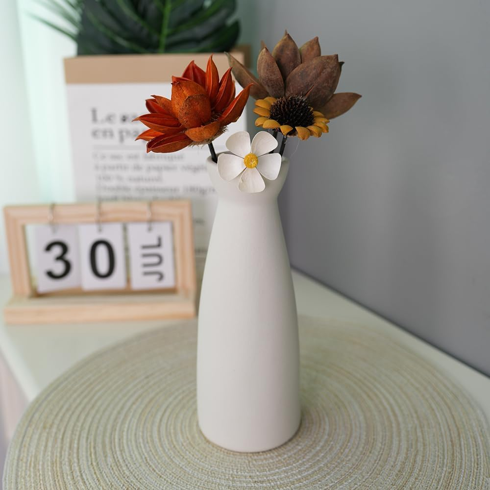 Ceramic Vase Set of 3, Beige Ceramic Vase Set, Modern Bohemian Farmhouse Home Decor, Vases for Living Room, Dining Room, Bedroom, Kitchen, Bathroom, Office, Entryway (Beige) image number 3