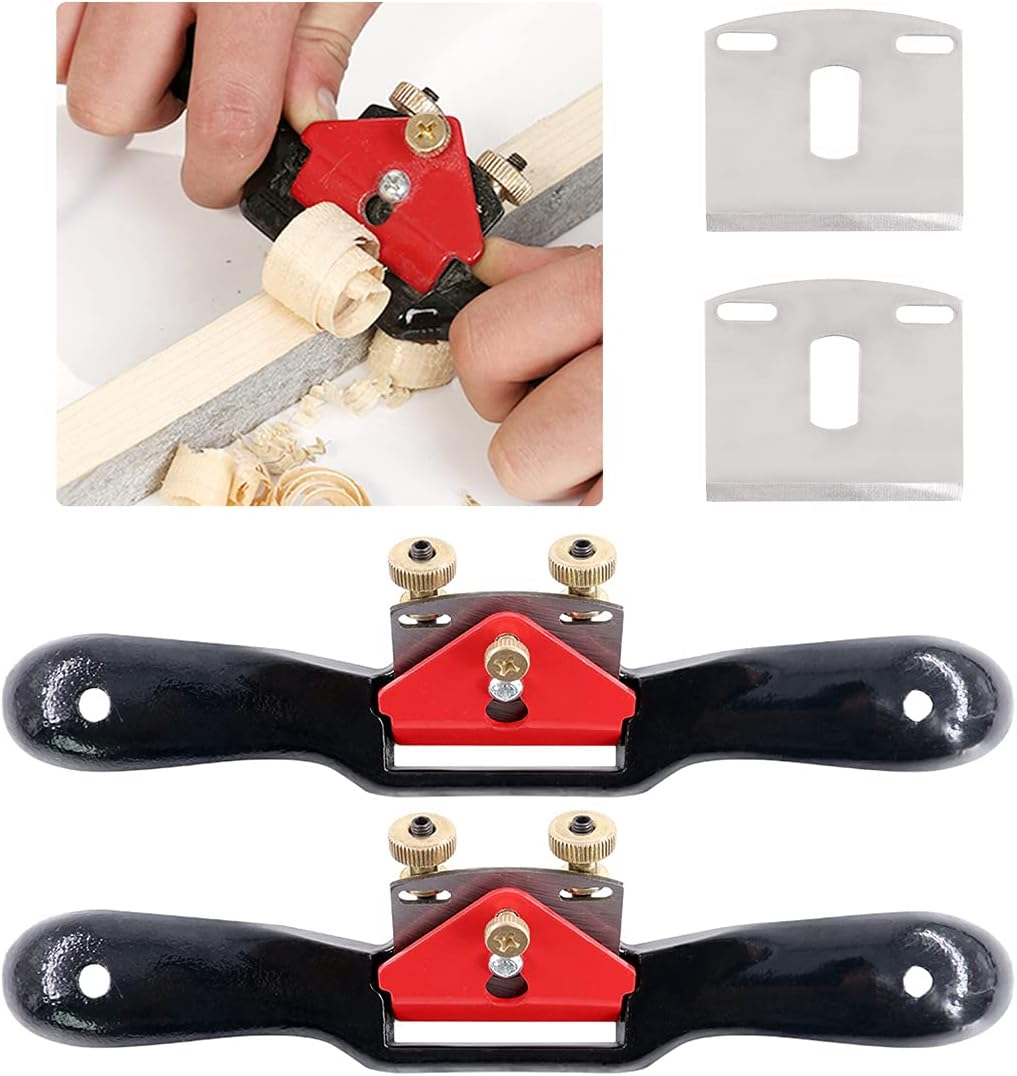 Glarks 2Pcs 10" Adjustable Spokeshave Plane with Flat Base and Metal Blade for Wood Working and Craft - Includes 2 Extra Blades image number 2