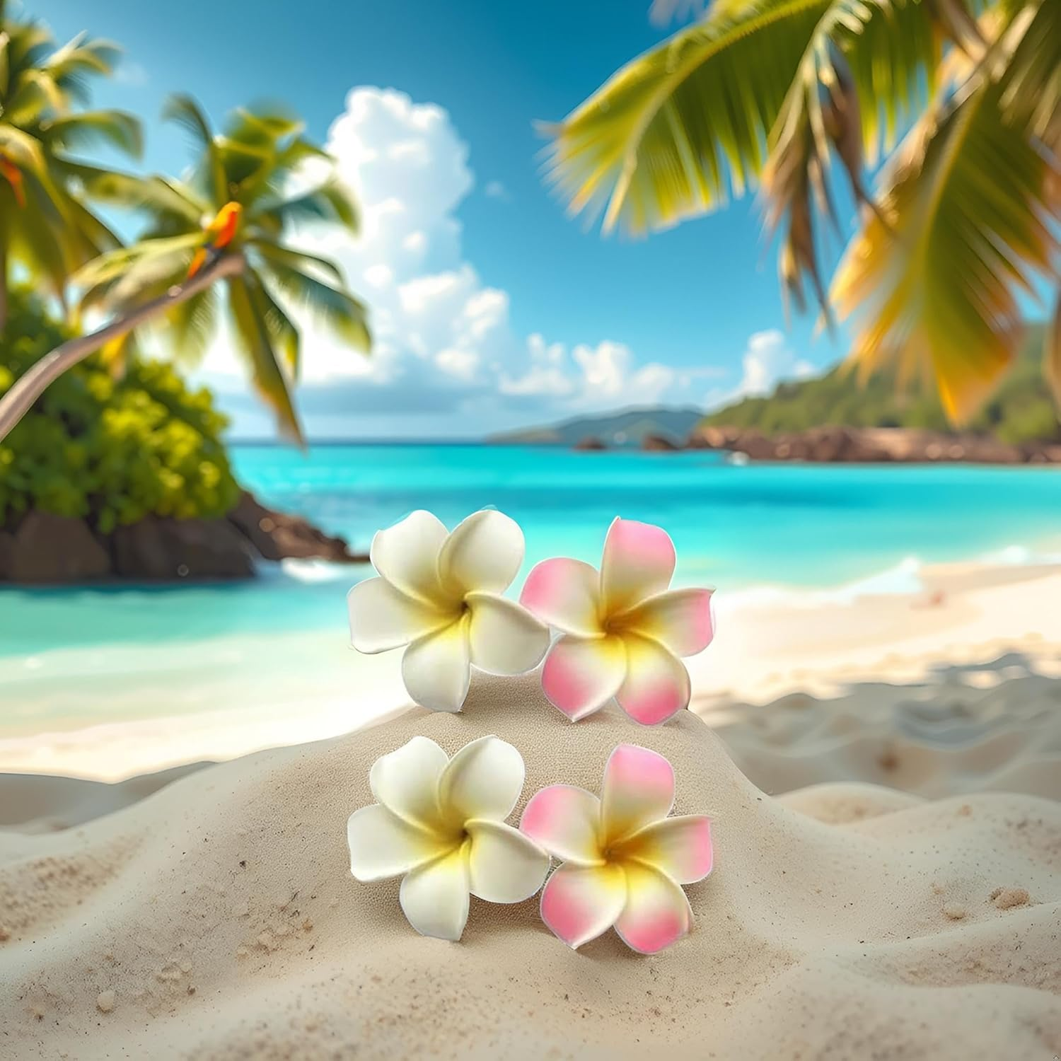 4 Pcs 7Cm White and Pink Hawaiian Frangipani Plumeria Foam Head Flower Party Beach Hair Clip Hair Clips Clips and Barrettes image number 5