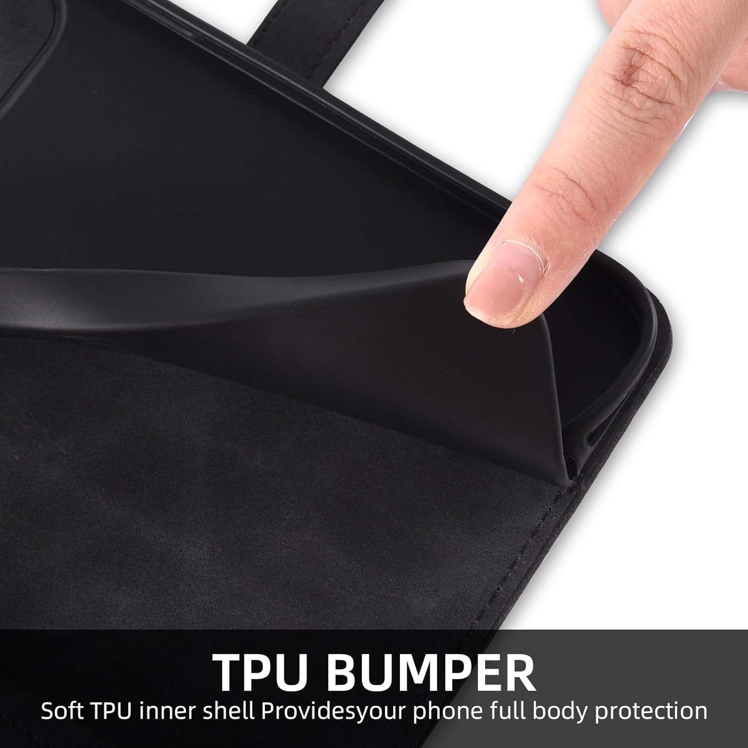 Asuwish Mobile Phone Case for Gigaset GS5 Case with Strap Film Protective Film Card Slot Foldable Leather Wallet Stand GS 5 Mobile Phone Cases Protective Zip Mobile Phone Cases Protective Glass Phone - Black image number 3