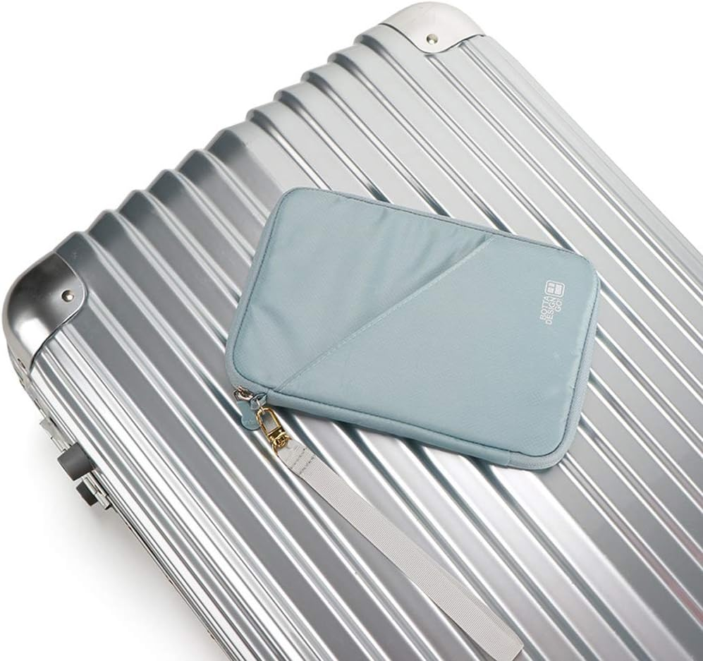 Family Passport Holder Portable RFID Blocking Credit Card Wallet Waterproof Travel Passport Wallet with Hand Strap for Men Women, Document Organizer Bag Fits Phone and Tickets image number 1