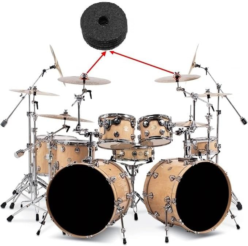 16PCS Cymbal Felt Washers, 3.5Cm Non Slip Felt Pads Cymbal Replacement Accessories for Drum Set Drum Cymbal Felt Pad-Black image number 2