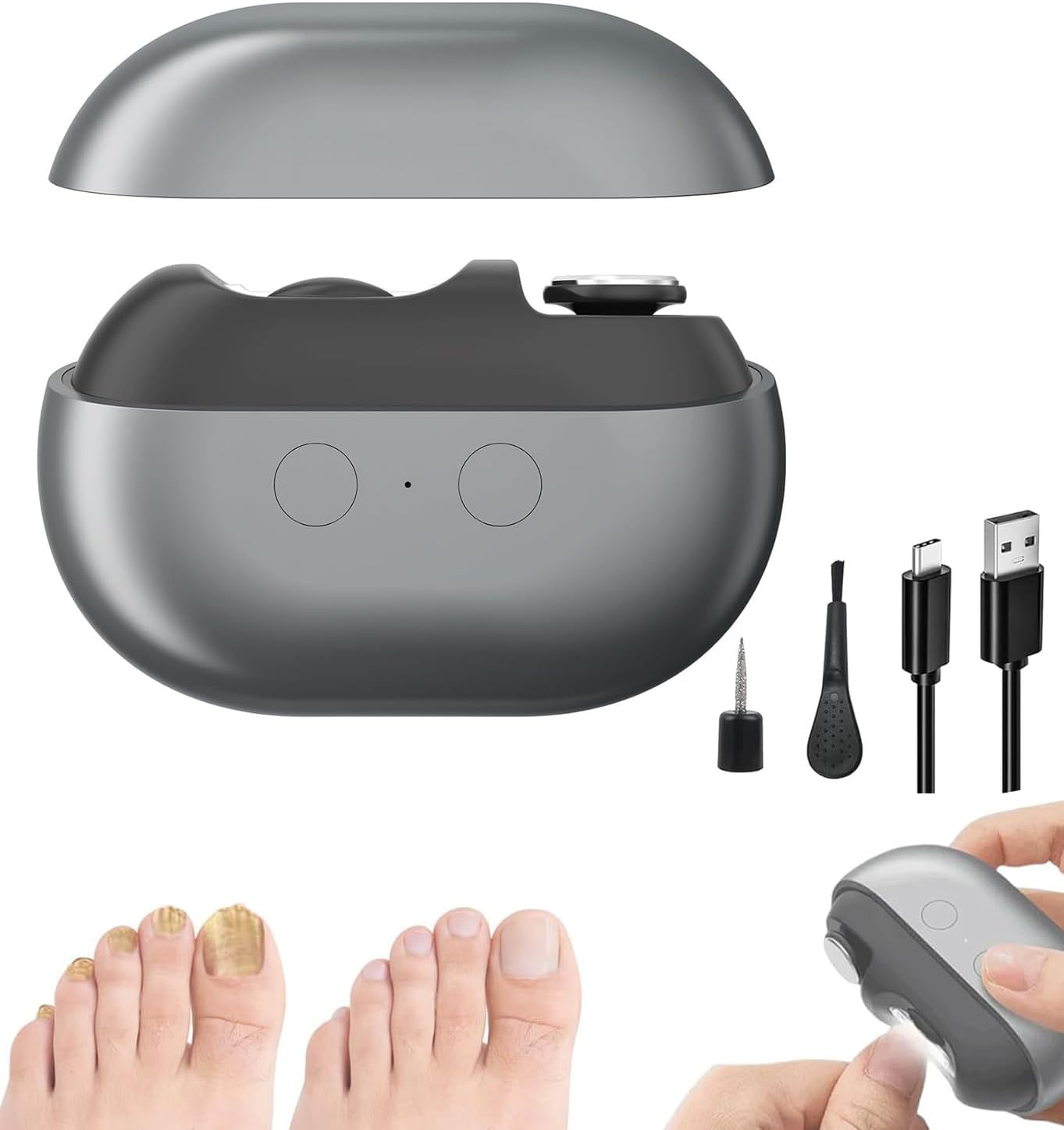 Smart Nail Clipper, 2025 Upgrade Easy Clip Nail Clipper with LED Light, 3 in 1 Electric Nail Clippers for Thick Nails, Low Vision, Arthritis People (Gray) image number 2