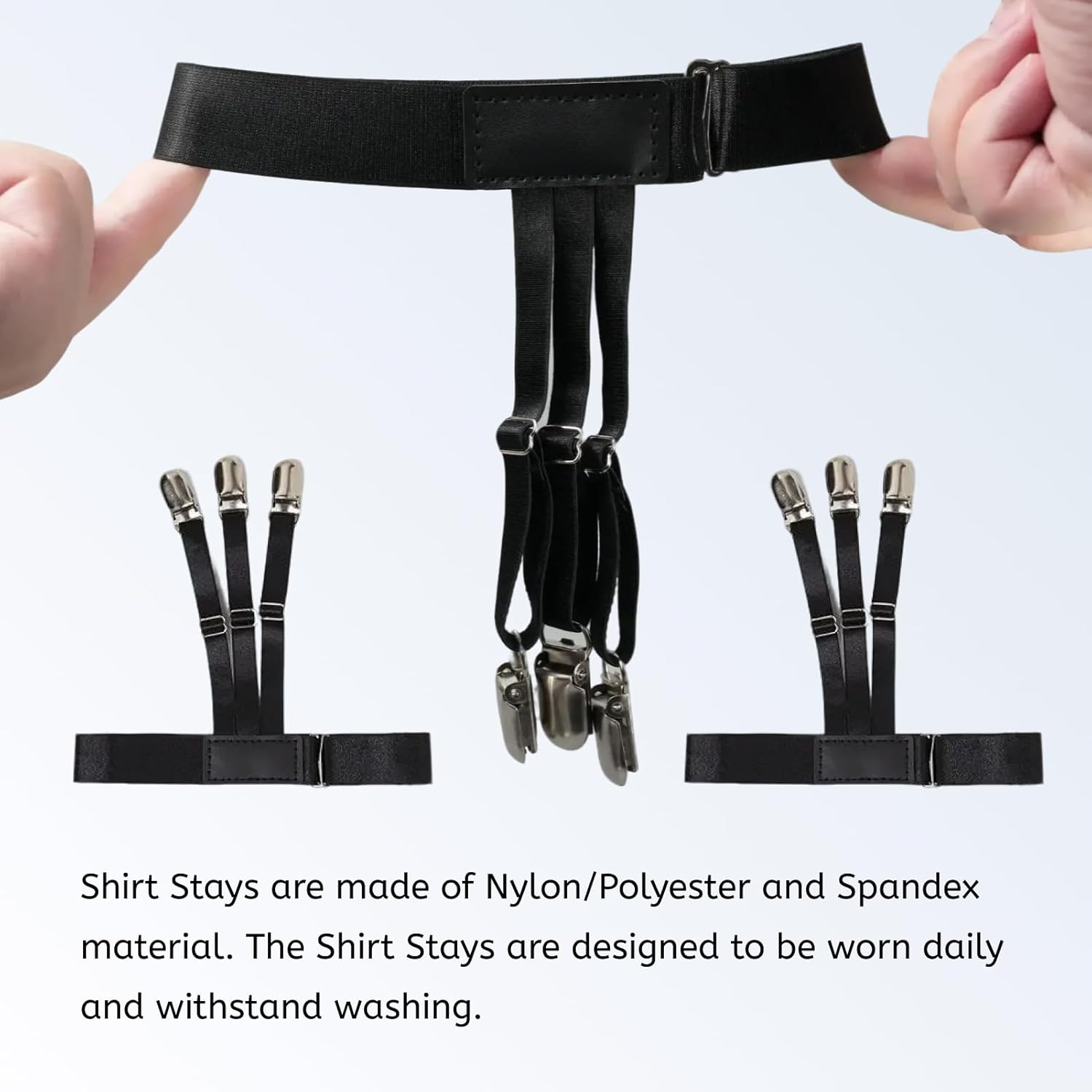 Fortuneglobe 2-Pack Adjustable Shirt Garters &ndash; Elastic Military Shirt Holders with Non-Slip Steel Clamps image number 2