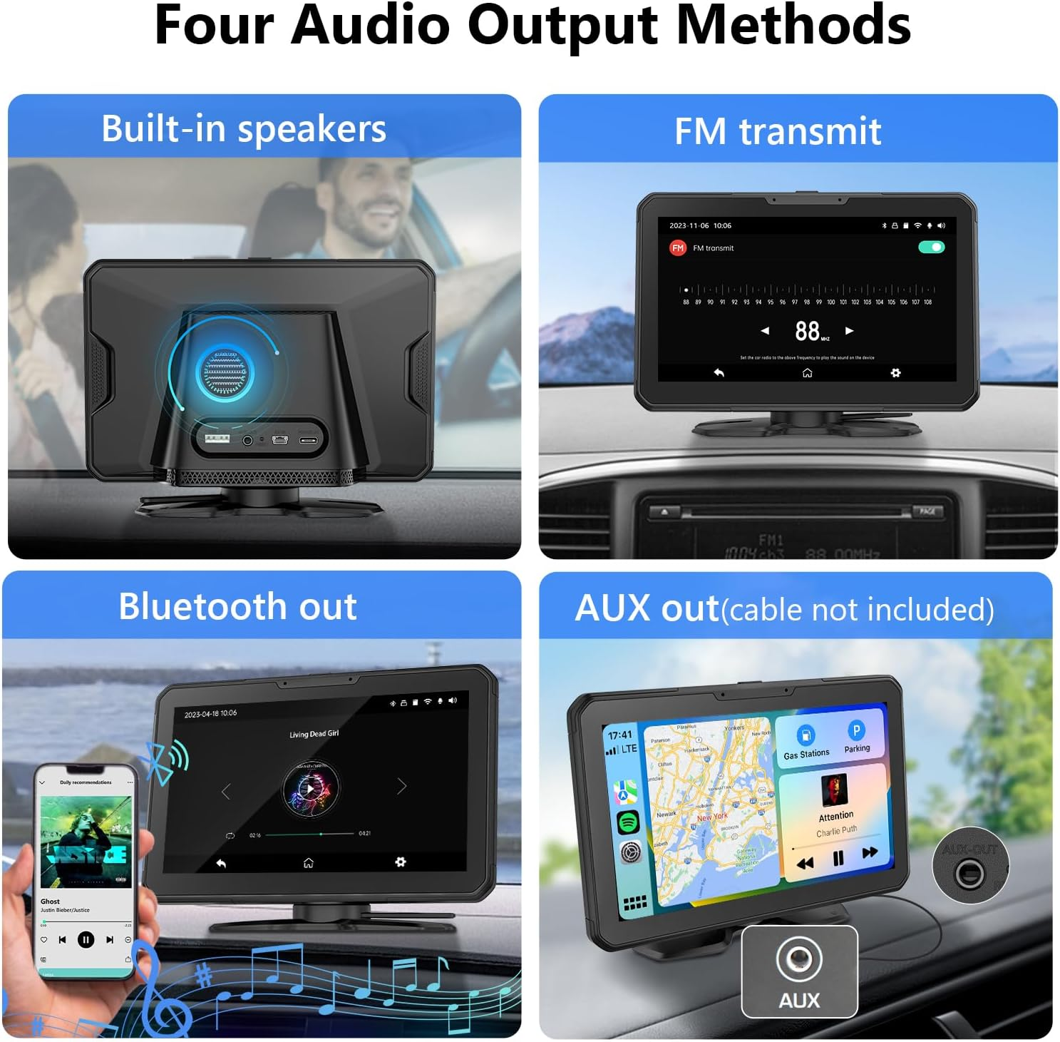Eonon 7 Inch Portable Car Stereo, Wireless Carplay & Android Auto, Touch Screen Car Audio Receivers with Airplay, FM Transmitter, AUX, Bluetooth, Backup Camera image number 4