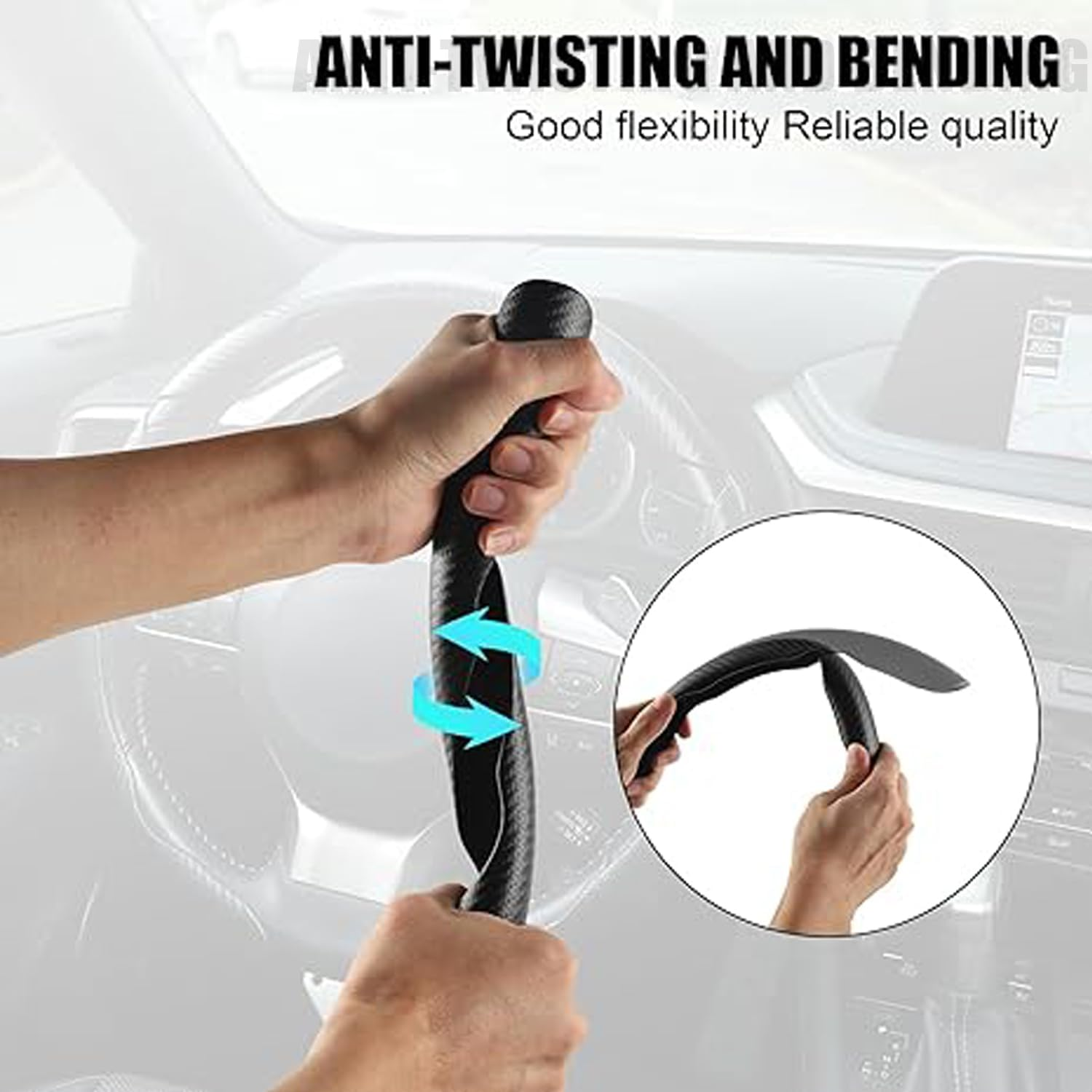 WEZCHUGHAOL Carbon Fiber Steering Wheel Cover, 3Pcs Segmented Anti-Slip Universal Fit for Cars &ndash; Durable Protector for Men & Women, Fits 99% Vehicles (Black) image number 2