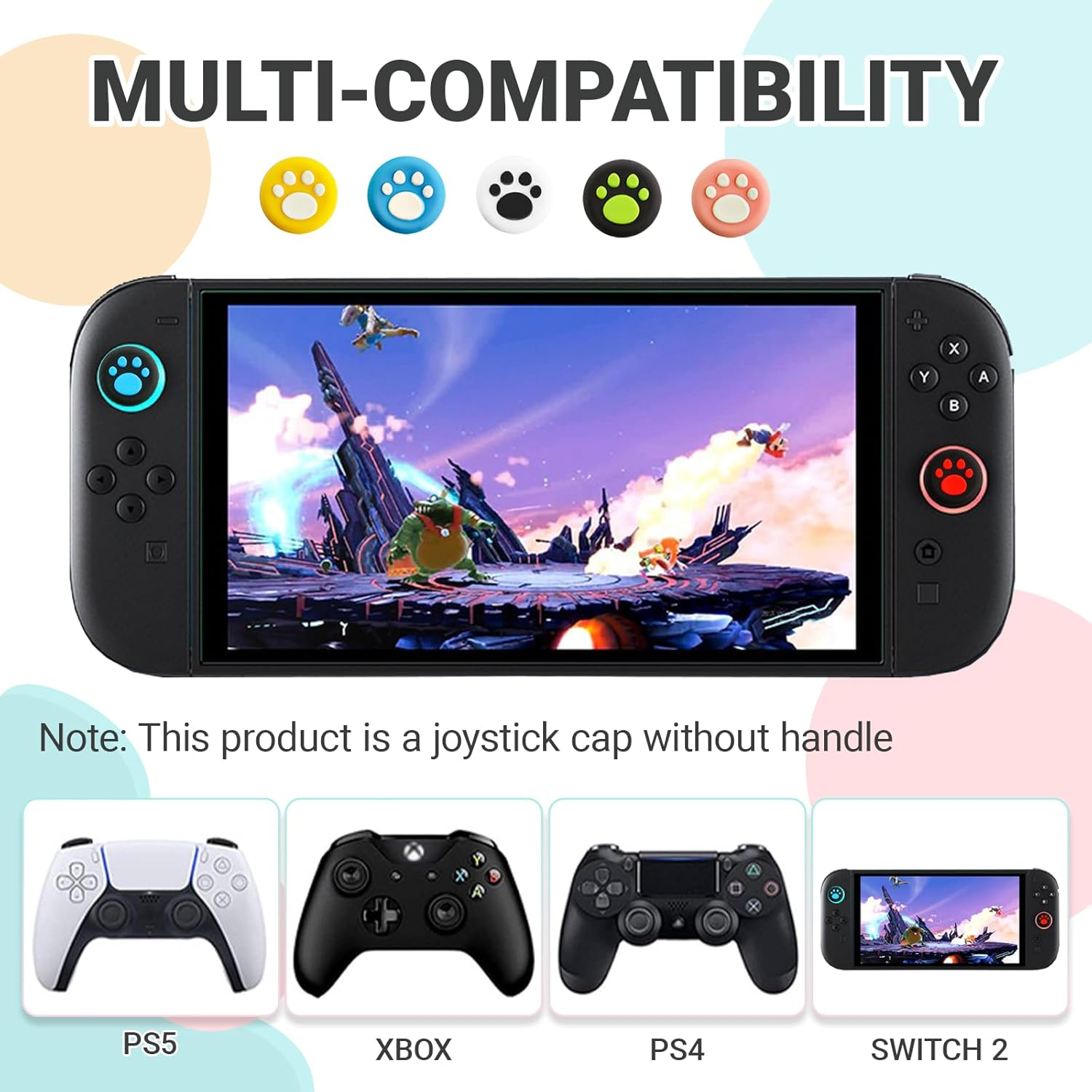 JOWILIN 32 Pcs Replacement Cat Claw Thumb Grip Caps, Cute Paw Thumb Grips, Soft Silicone Jotstick Cap, Detachable & Anti-Slip Stick Cover for Nintendo Switch 2 Joy-Con, PS4/PS5, Xbox Controller