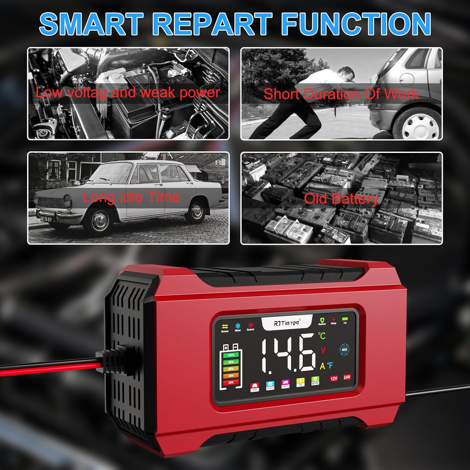 15A 12V/24V Smart Portable Battery Charger with AU Plug: 9-Stage Maintenance, Temp Compensation for Lead Acid Batteries in Automotive, Marine, Lawn Equipment image number 5