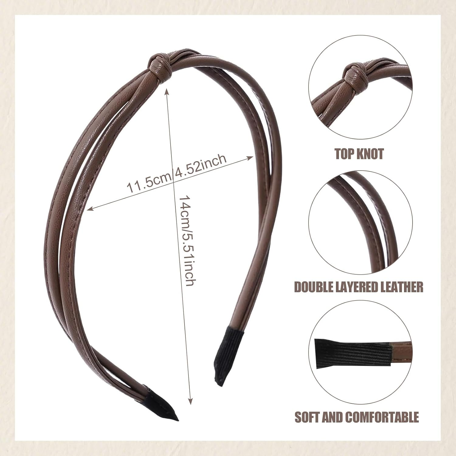 Pack of 5 Women'S Headbands, Elegant Thin Leather Headbands, Cute Knotted Leather Headbands, Solid, Simple, Fashionable, Non-Slip Hair Bands, Hair Styling Accessories for Women and Girls image number 2