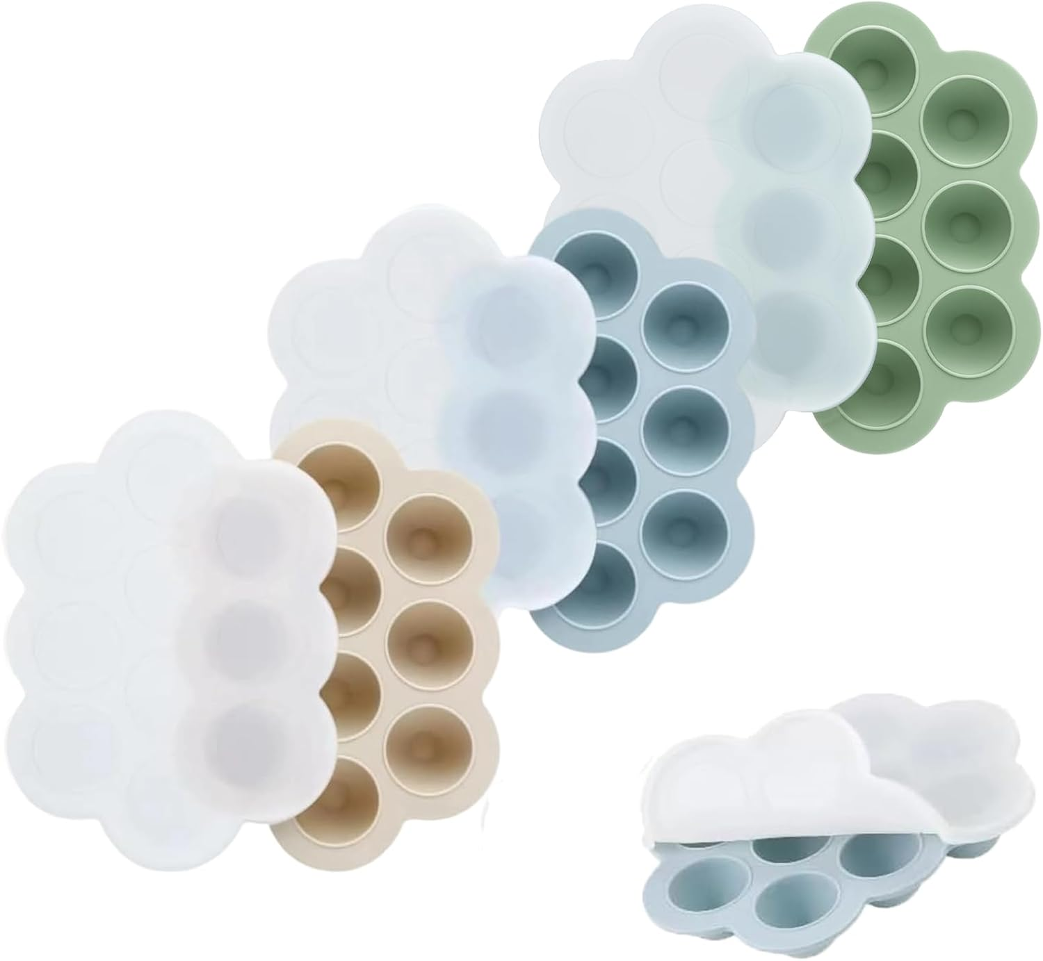 Pandaear 3 Pack Silicone Baby Food Freezer Tray with Lids（Blue/Green/Meat） image number 1