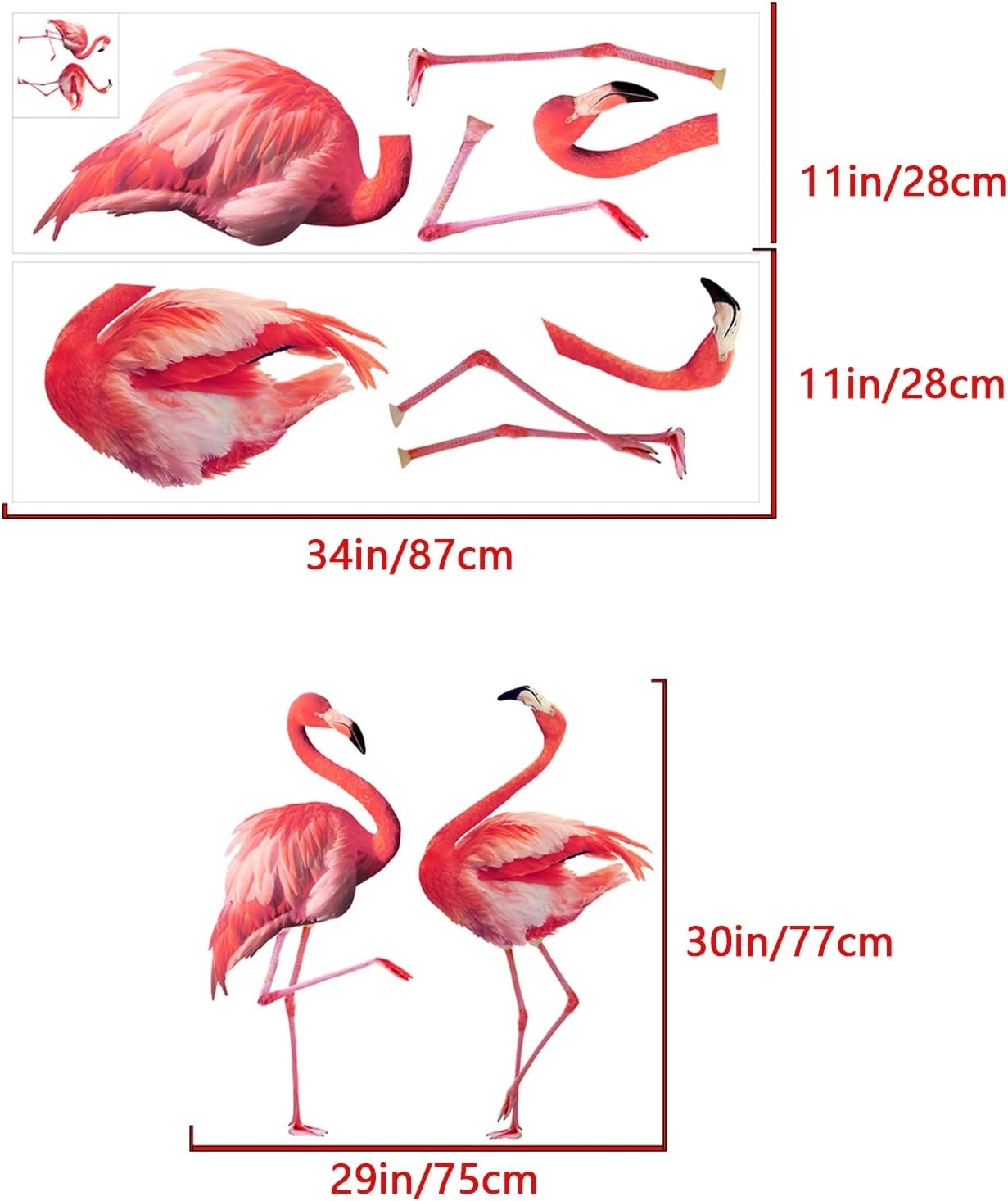 Anfigure Flamingo Wall Decals for Living Room Bedroom Wall Stickers Baby Kids Room Nursery Bathroom Office Wall Decal Corridor Doorway 3D Animal DIY Bird Picture Tv Furniture Home Big Wall Decor image number 4