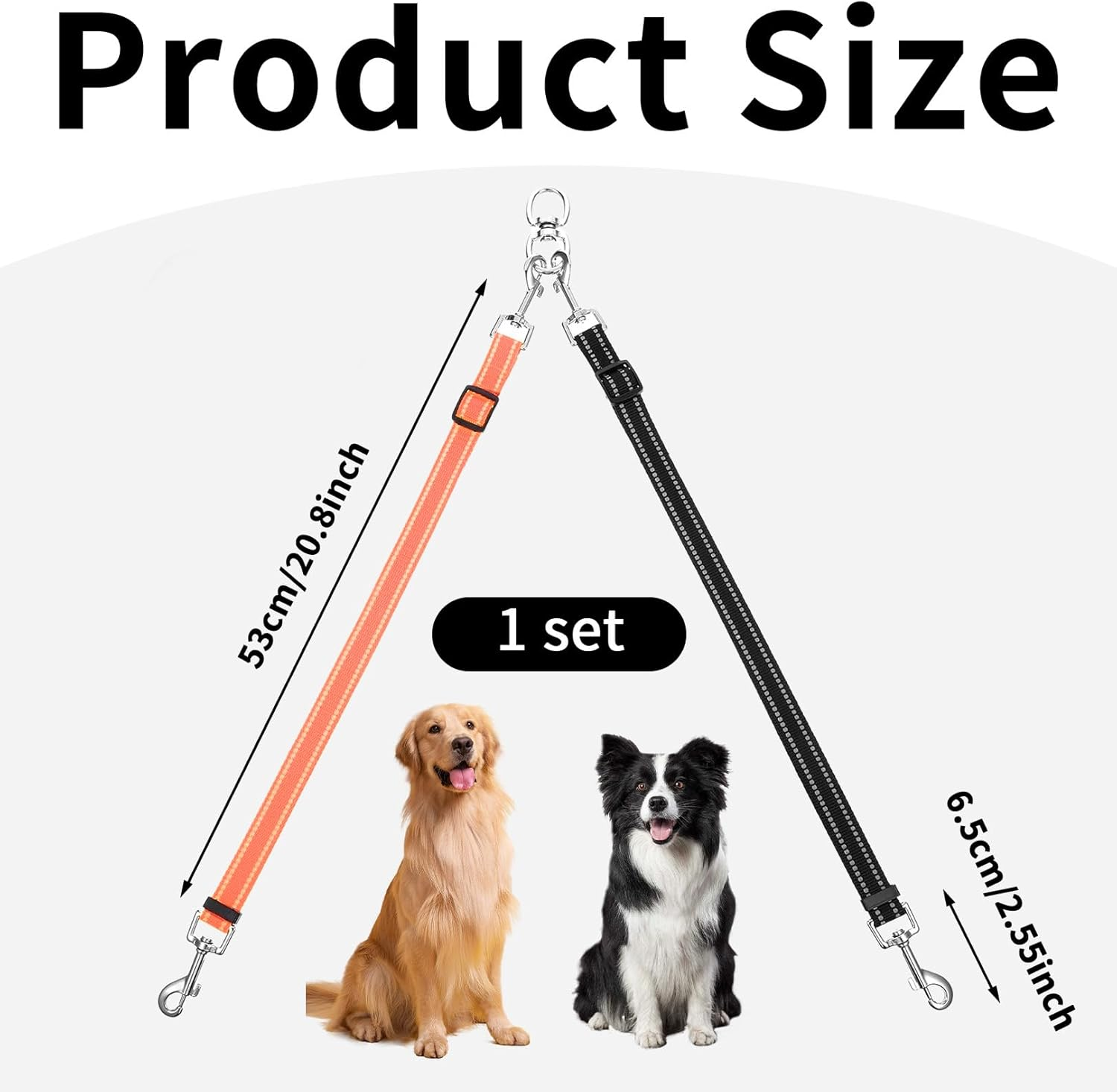 Double Dog Lead Multi 2 in 1 - Splitter for 2 Dogs, 360&deg; Rotatable, Adjustable Reflective Nylon Lead, No Tangle, Outdoor Hiking Lead for Puppies, Small, Medium, Running Training for Dog Leads image number 5