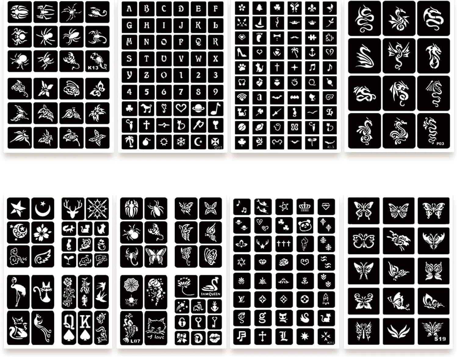 Temporary Tattoo Stencil Kit - 575Pcs - 20 Sheets for Body Art Designs - Includes Glitter Tattoo Stencils - Easy for Beginners - Perfect for Festivals and Parties - Geiwogwc image number 4