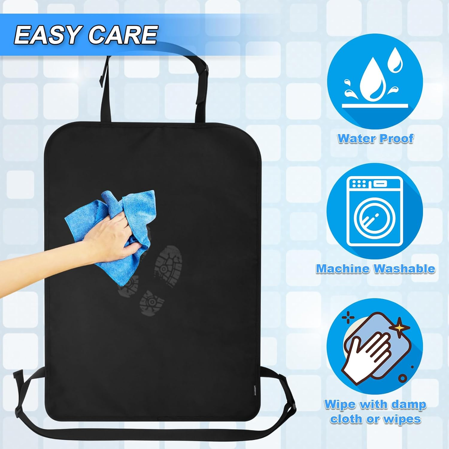 2 Pack Heavy Duty Kick Mats Back Seat Protectors for Kids,X-Large Durable Car Back Seat Cover,Waterproof Sag Proof Kick Mats Back Seat Protector for Vehicles Protect from Dirt,Mud&Scratches, X-Large - Black image number 2