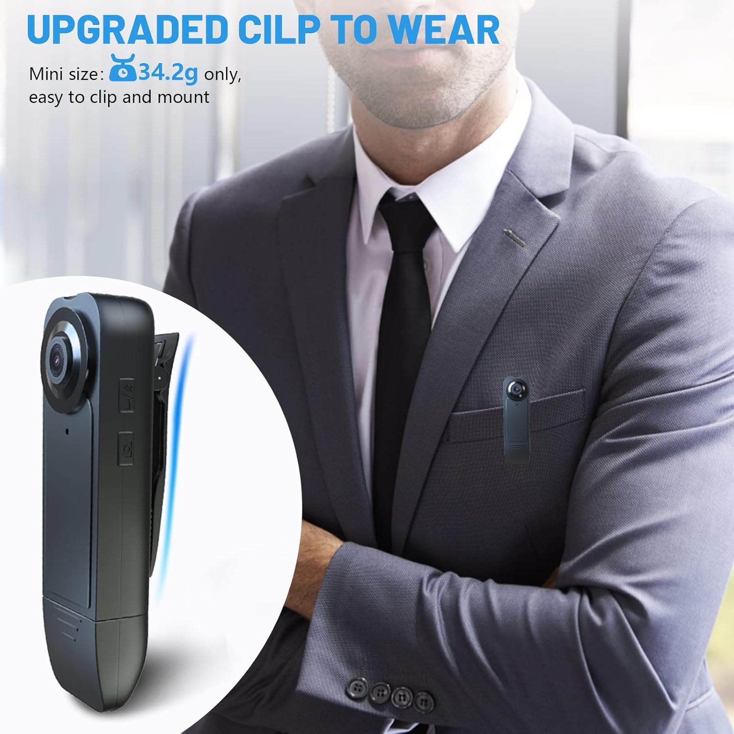 Asdraw Mini Body Camera 【Upgrade】 64GB 1080P HD Body Camera Wearable Camcorder with Night Vision IR & Loop Record, 4-6 HR Battery Life for Daily Records, Cycling, Delivery/Serving Jobs image number 3