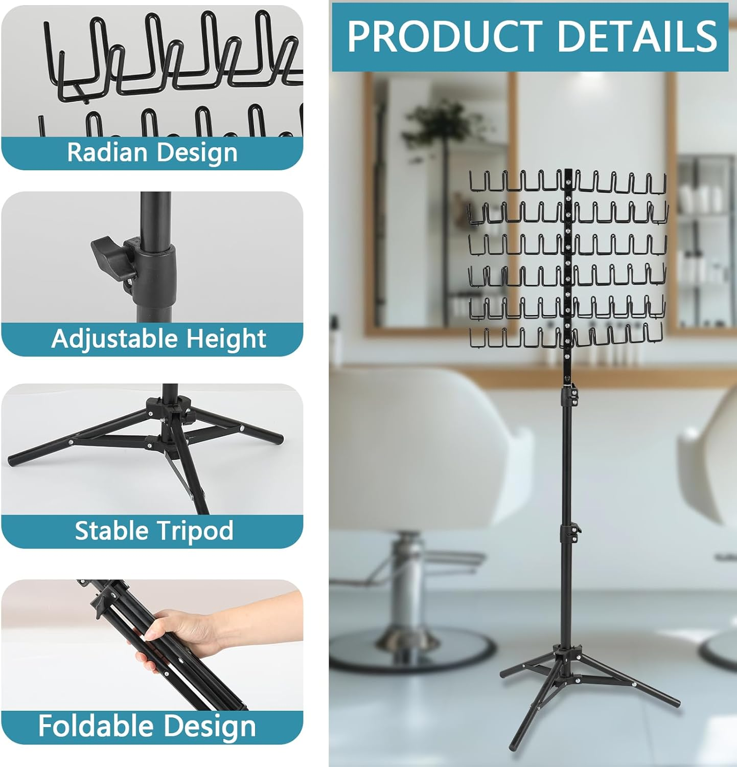 144 Pegs Braiding Hair Rack Standing Extension Holder Hanger Height Adjustable Braiding Hairs Stand for Hair Braiding Rack with Stylist Hair Braiding Tools for Stylists, Black image number 1