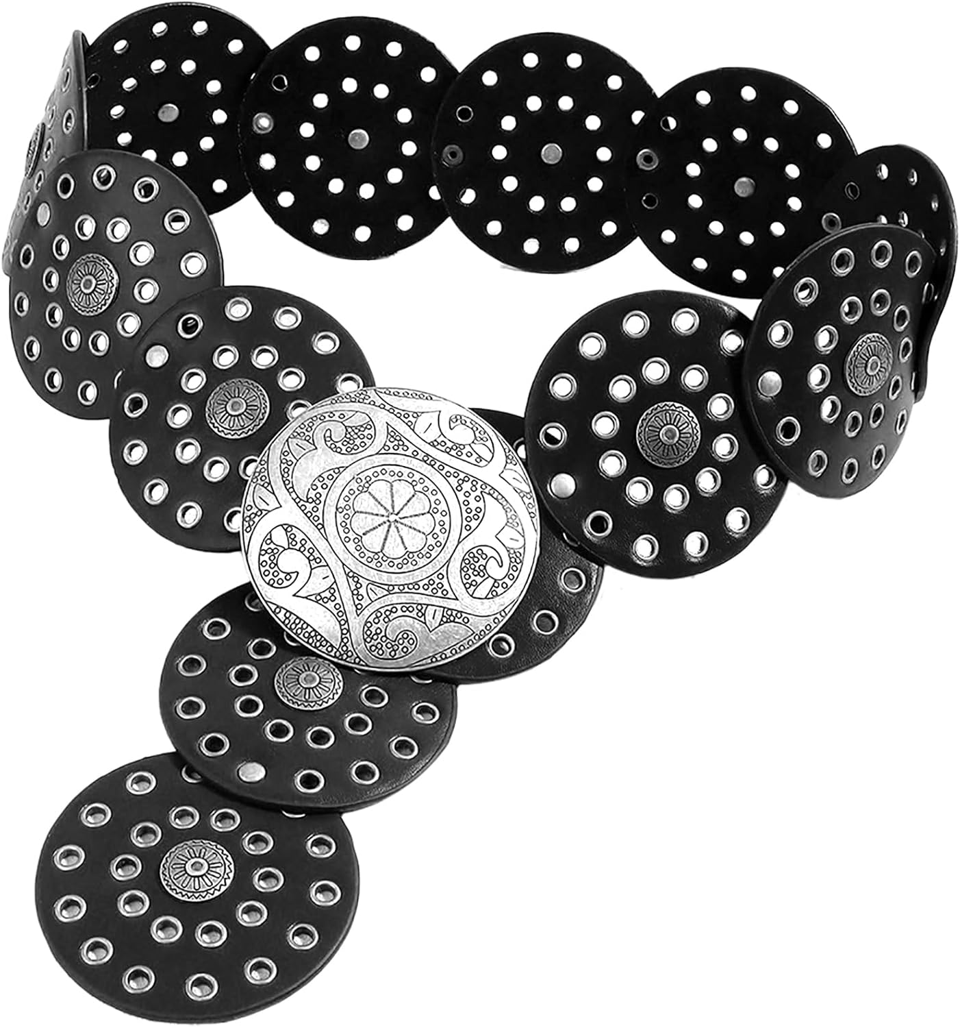 Heyjoin Hollow Wide Disc Belt for Women Out round Leather Metal Buckle Belt Soft Durable Vintage Western Waist Belts image number 4