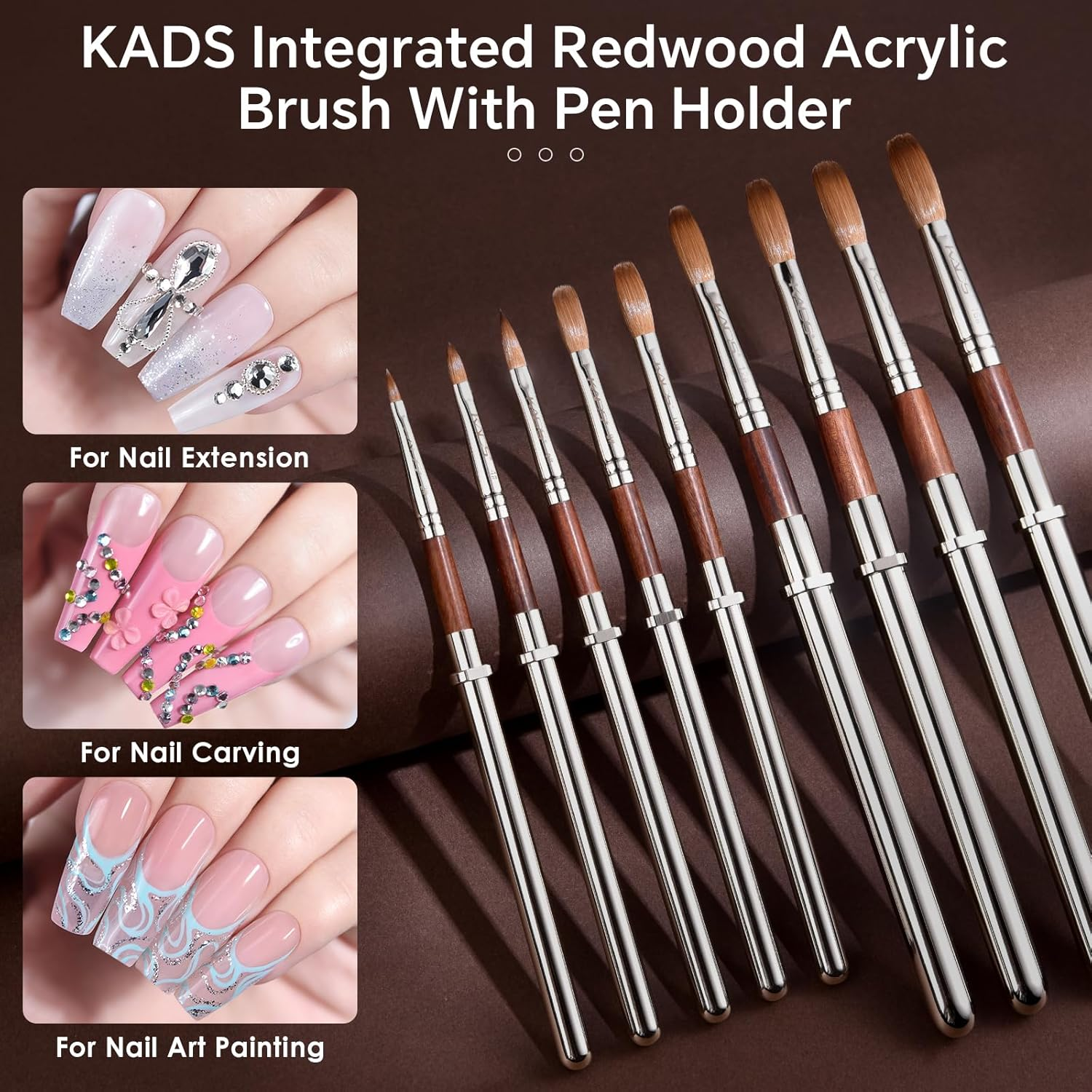 KADS Kolinsky Bristles Acrylic Nail Art Brush Size #16 Oval Nail Brush for Acrylic Application Redwood Handle Professional Manicure DIY Tool image number 5