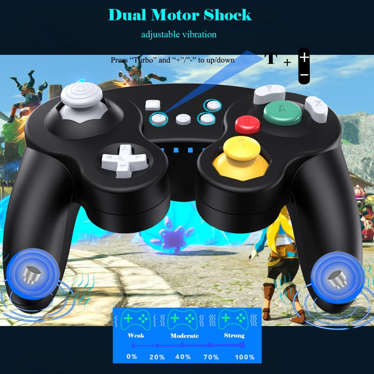 EXLENE Gamecube Controller Switch, Wireless Switch Pro Controller for Nintendo Switch/Lite/Pc/Android/Ios/Steam, Support Wake Up, Motion, Adjustable Rumble, Turbo & Auto Turbo (Upgraded, Black) image number 3