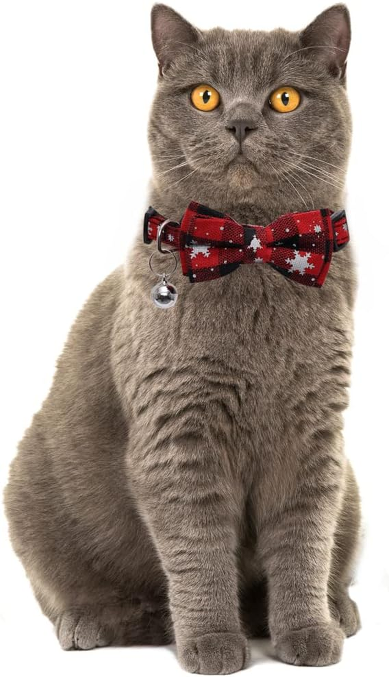 2 Pack/Set Cat Collar Reflective Breakaway with Cute Bow Tie and Bell Plaid for Kitty Adjustable Safety image number 2
