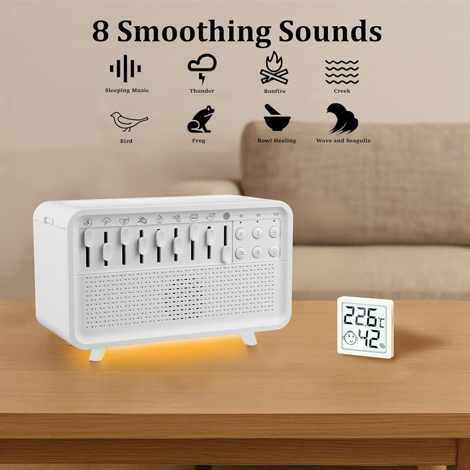 White Noise Humidifier Night Light 4-In-1 White Noise Machine with 8 Ambient Sounds Air Humidifier for Bedroom Powered by USB Essential Oil Diffuser for Sleeping Meditation Work image number 5