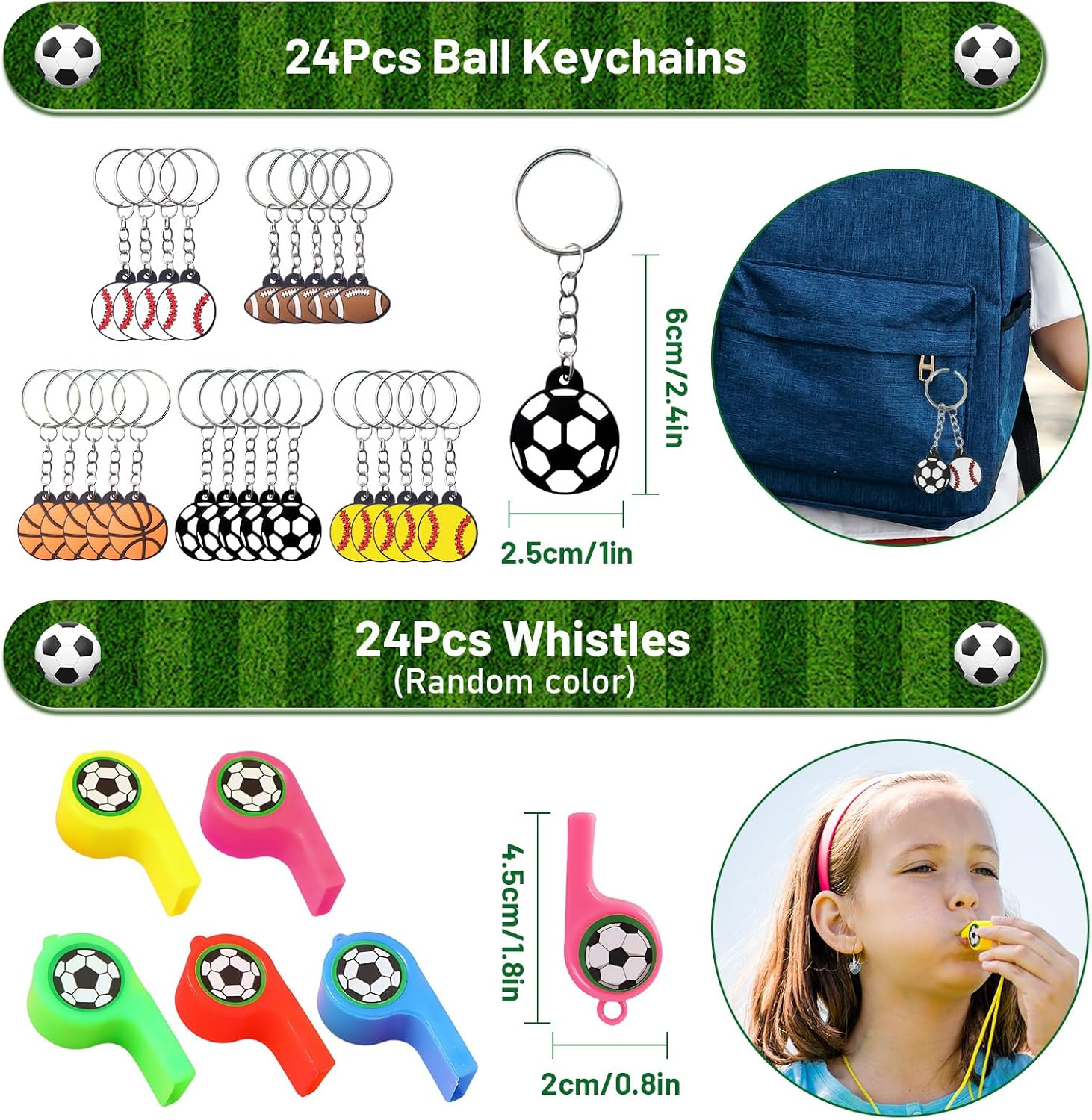 Oundarm 194Pcs Sports Ball Stationery Party Favors Set Soccer Basketball Baseball Football Pencil Eraser Keychain Slap Bracelet Whistle Sticker Goodie Bag Bulk Kids Gift Classroom Rewards Supplies image number 1