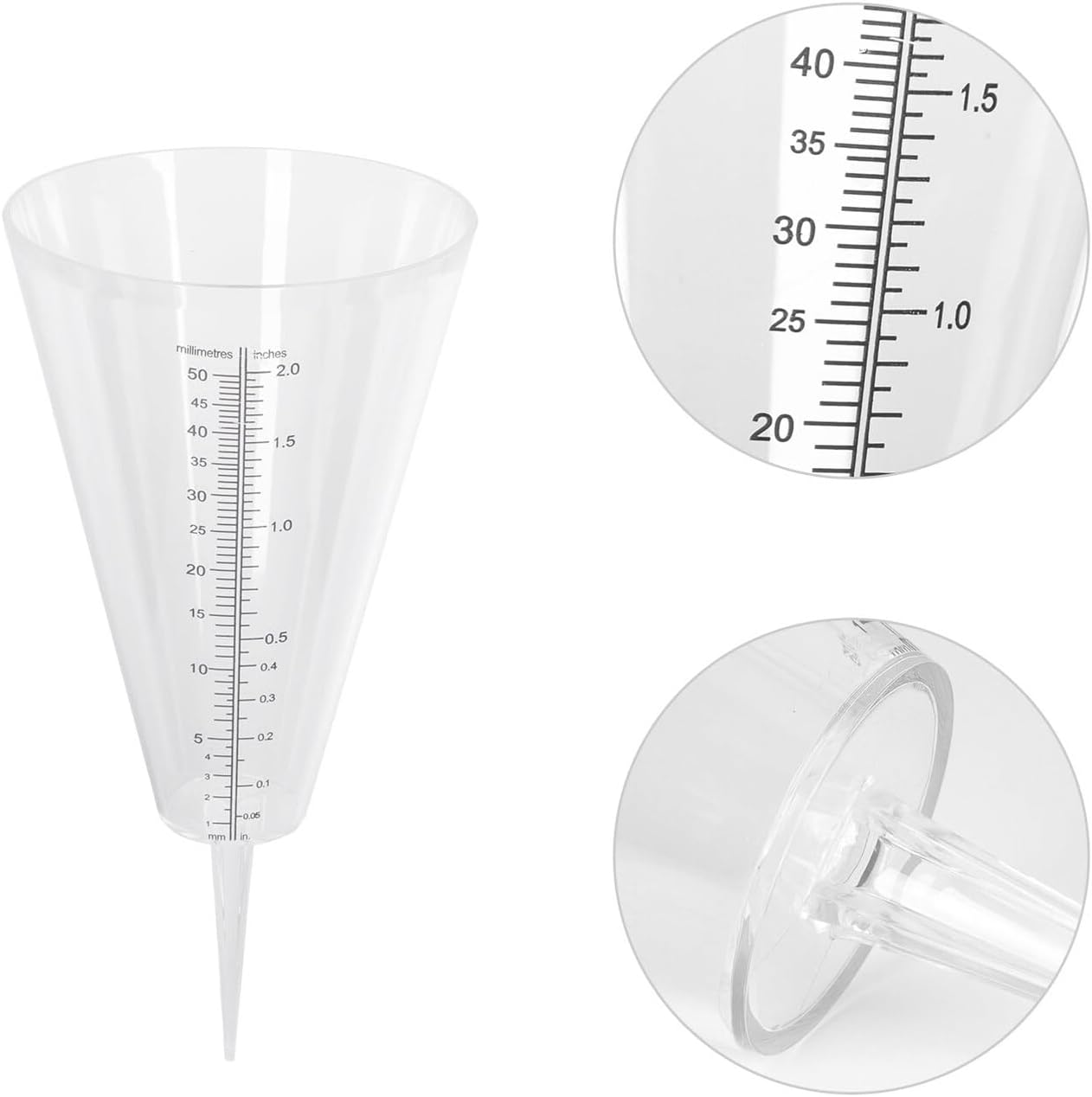Rain Gauge with Double Scale Conical Outdoor Rainfall Measuring Cup with Ground Spike Easy Read Transparent Water Level Monitor for Garden Lawn image number 4