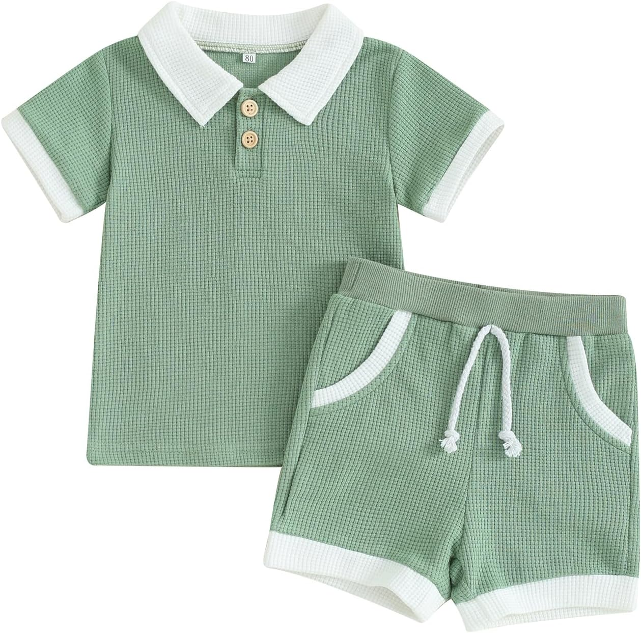 Kuriozud Newborn Baby Boy Summer Clothes Button Short Sleeve Romper Bodysuit Shorts Set Infant Soft Waffle Outfit