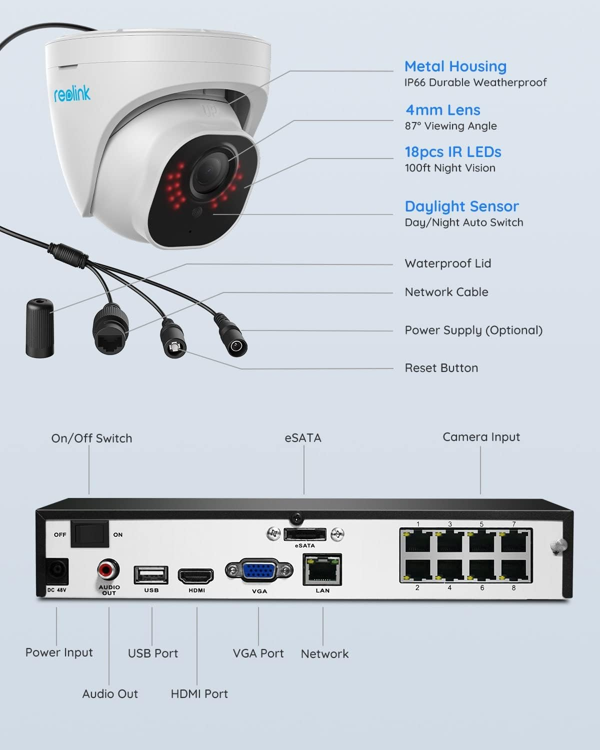 Reolink 4K Smart Person/Vehicle Detection Poe Camera Security System, H.265, 4Pcs 8MP Outdoor Smart Poe Cameras, 8-Channel NVR W/Pre-Installed 2TB HDD for 24/7 Recording RLK8-800D4 image number 4