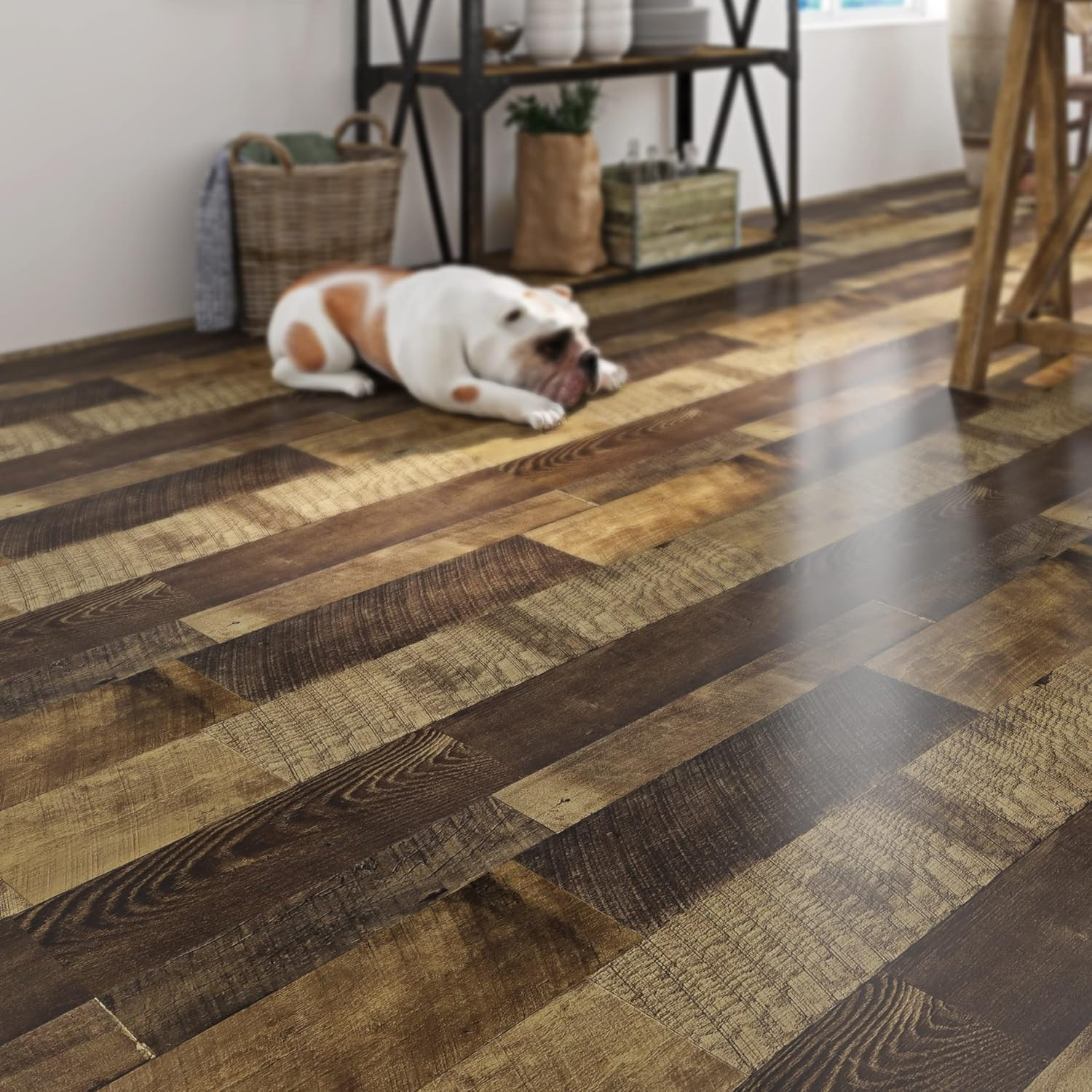 Livelynine Reclaimed Wood Vinyl Flooring Roll Waterproof Vinyl Plank Flooring Peel and Stick Wood Planks for Walls Kitchen Bathroom Floor Desk Countertop Covers Accent Wall Stick on Shiplap 15.8X78.8 image number 2