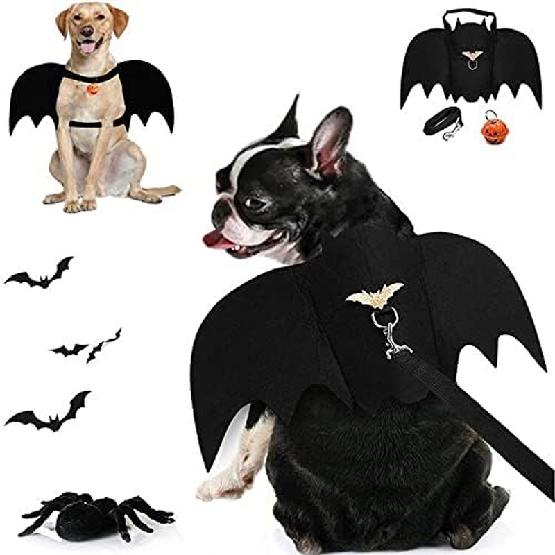 LKEX Dog Bat Wings, Pet Halloween Costume for Medium Large Dogs Funny Dog Clothes with Leads and Pumpkin Bells Puppy Dress up Halloween Decorations Apparel image number 4