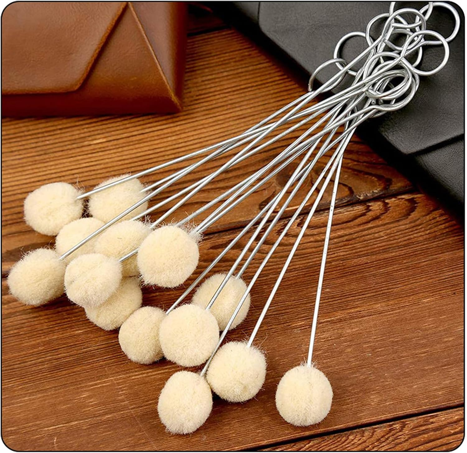 100Pcs Wool Daubers Ball Brush Leather Dye Dauber Dyeing Applicator with Metal Handle for DIY Crafts Projects (100) image number 3