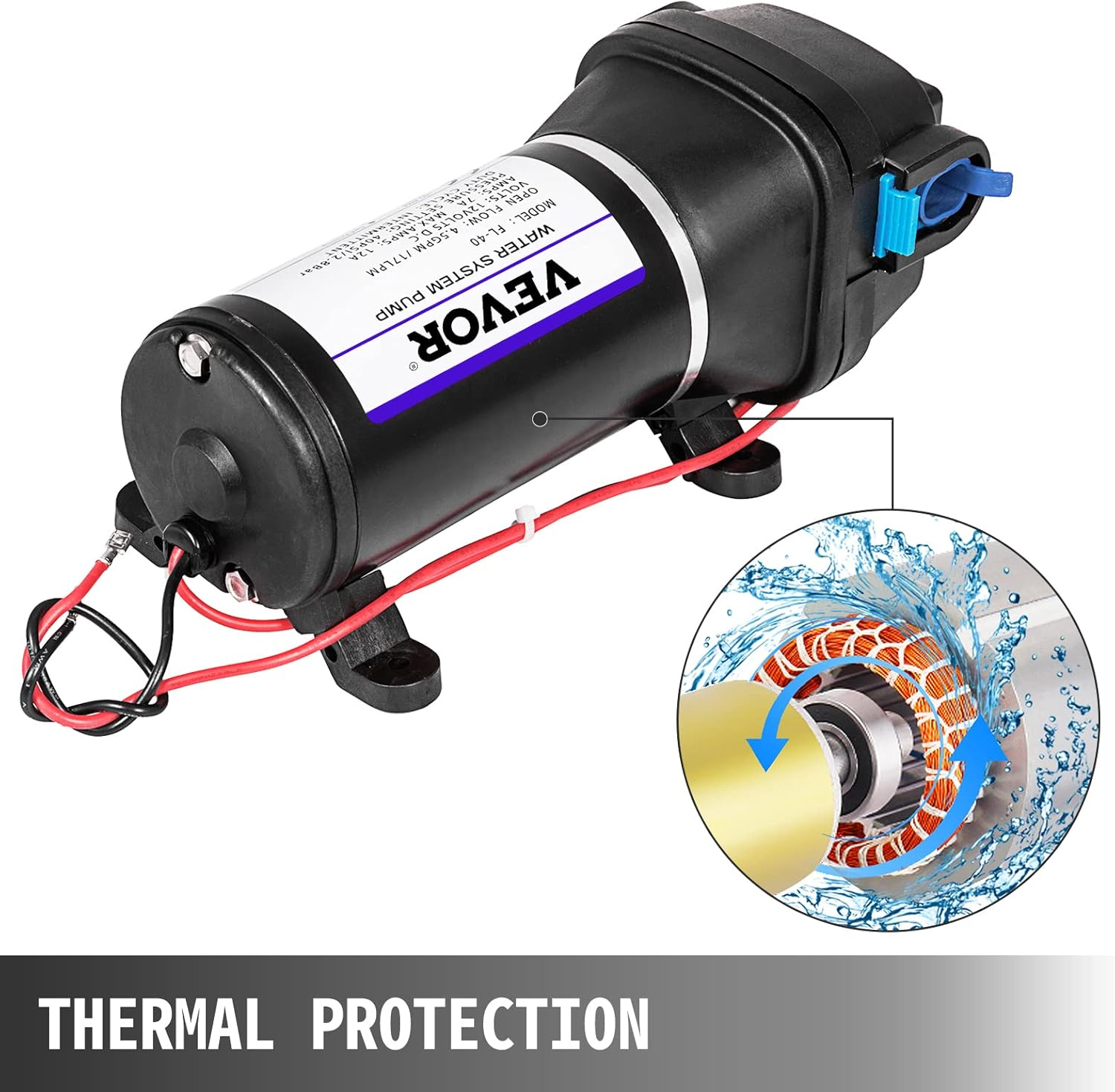 VEVOR Water Pressure Diaphragm Pump, 12V FL-40 High Pressure Diaphragm Water Pump, 40PSI Automatic Self Priming Water Pump, 17L/MIN Misting Booster Sprayer Diaphragm Pump for Caravan Boat RV Garden image number 5