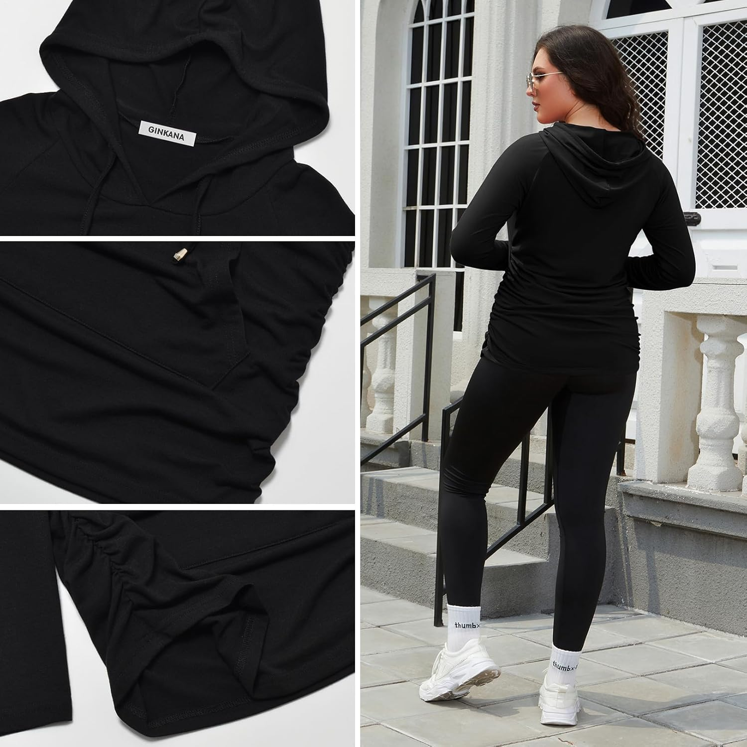 GINKANA Maternity Shirt Strappy Cold Shoulder Tops Basic Casual Summer T Shirts image number 4