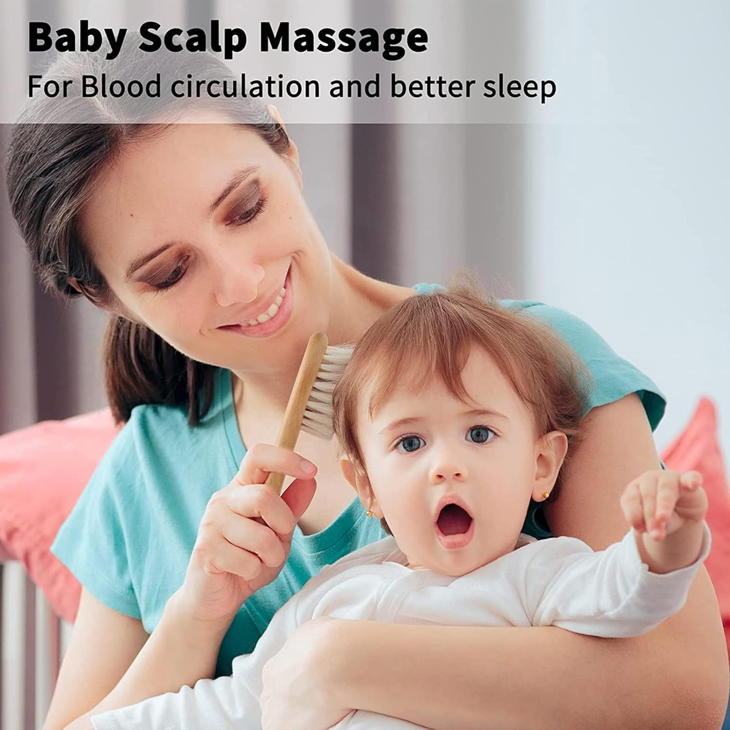 Natural Wooden Baby Grooming Set, 3-Piece with Goat Hair Brush, Comb and Storage Bag image number 3