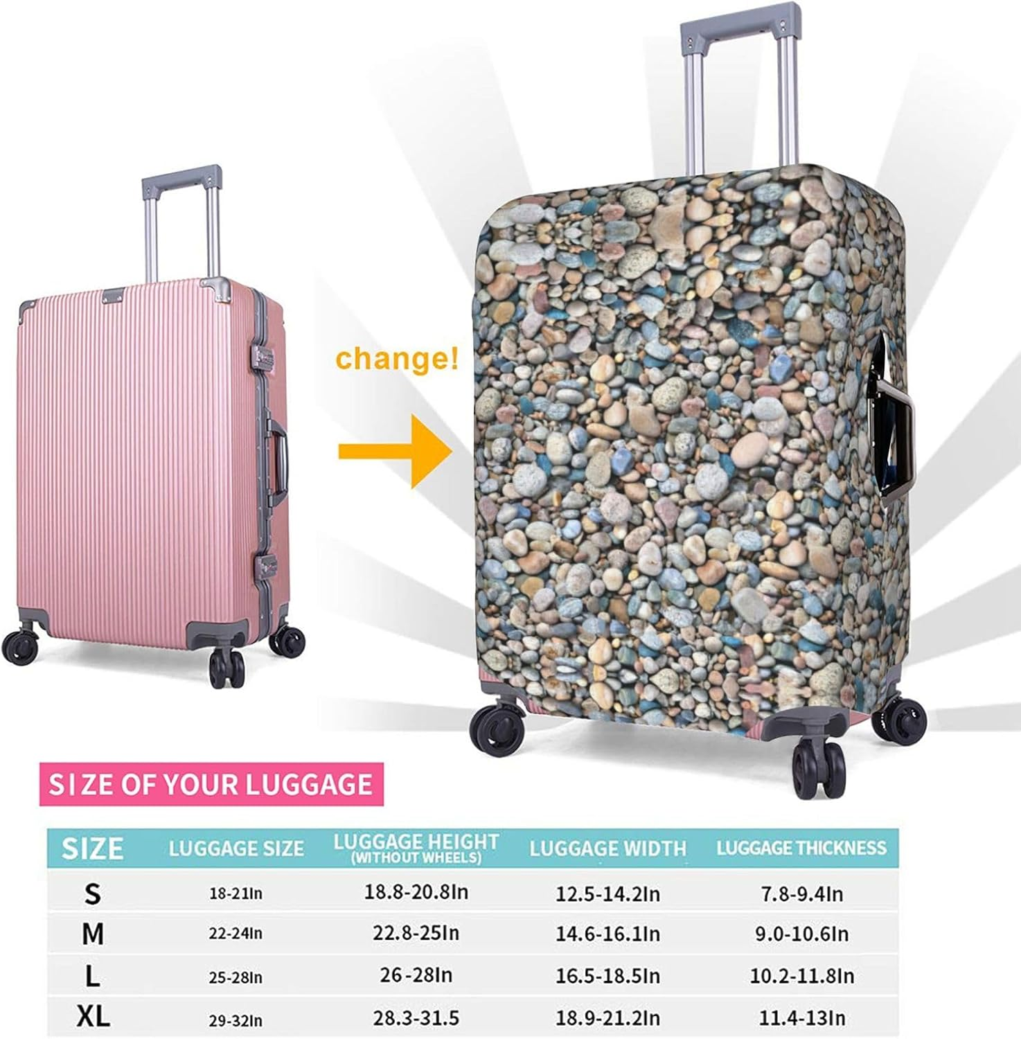 Odddot Pebble Stone Pattern Print Travel Luggage Cover,Suitcase Protector Cover, Washable Baggage Covers,For 18-32 Inch Luggage, Pebble Stone Pattern, Small image number 6