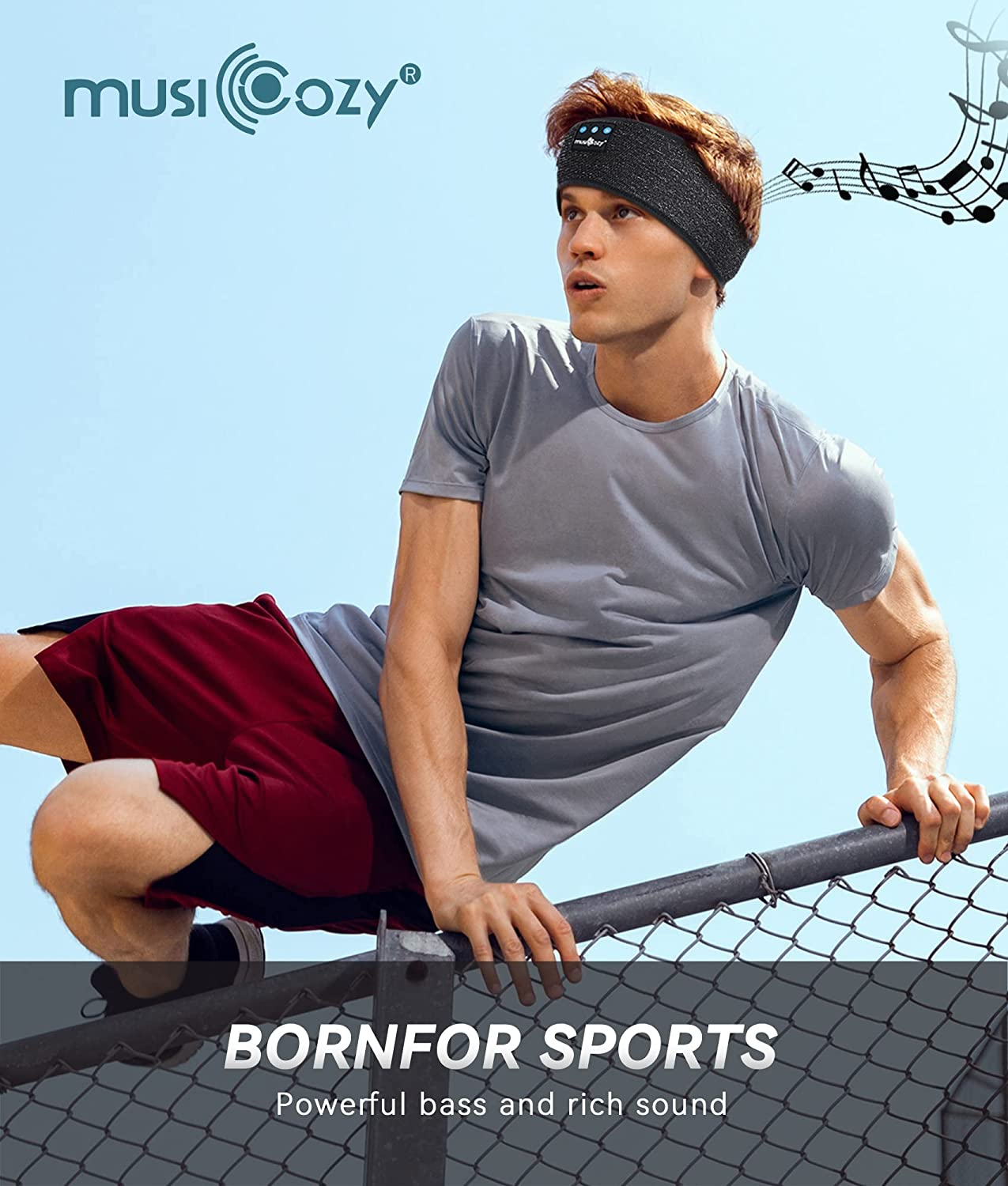 MUSICOZY Sleep Headphones Bluetooth Sports Headband, Wireless Music Headband Headphones, IPX6 Waterproof Headphones with Mic for Sleeping Workout Running Insomnia Side Sleepers Travel AMSR Yoga image number 4