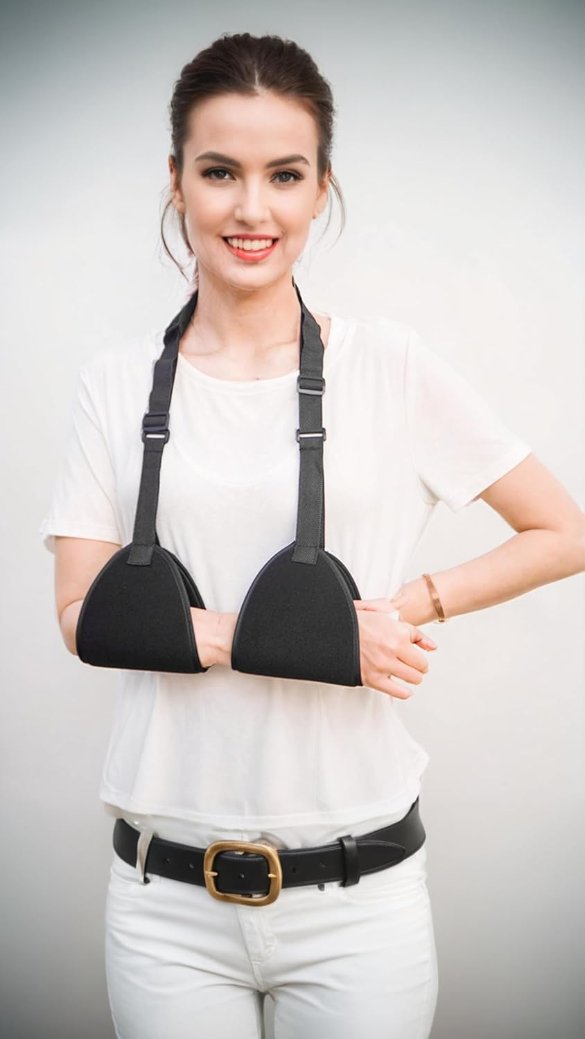 Adjustable Arm Support Sling for Rotator Cuff, Subluxation, & Post-Surgery Recovery - Comfortable & Durable Black Brace image number 5