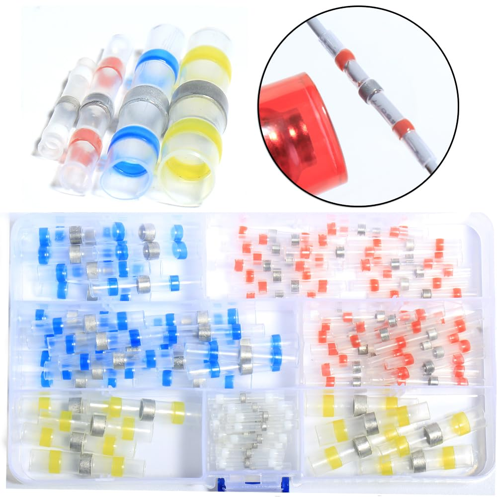 Aikoolwer 100 Pcs Solder Seal Heat Shrink Butt Connectors Waterproof Wire Kit Electrical Terminals Solderless Insulated Wire Splice Cable Marine Automotive Boat Truck image number 2
