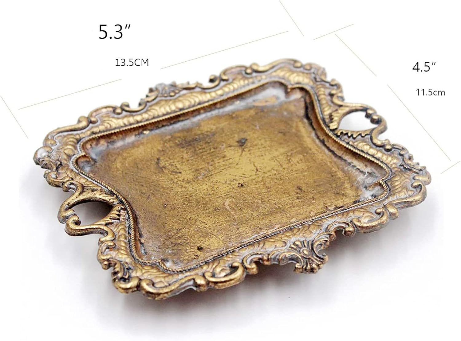 Funly Mee Small Antique Trinket Dish Vintage Gold Jewelry Tray, Ring Holder - Gold image number 2