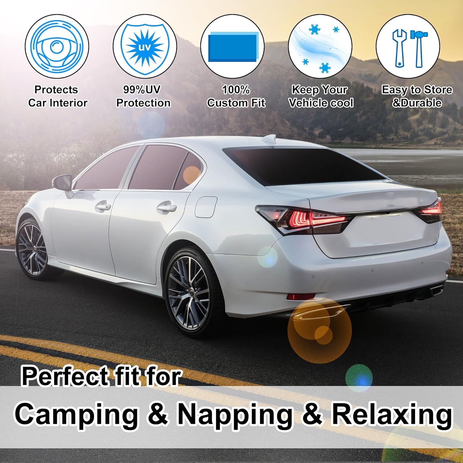 TINGLU Window Shades for Lexus Is Sedan (NOT for Lexus RX, ES) 2014-2020 Accessories Car Side Full Windows Windshield Sun Shade Sun UV Rays & Privacy Protection for Camping 6PCS image number 3