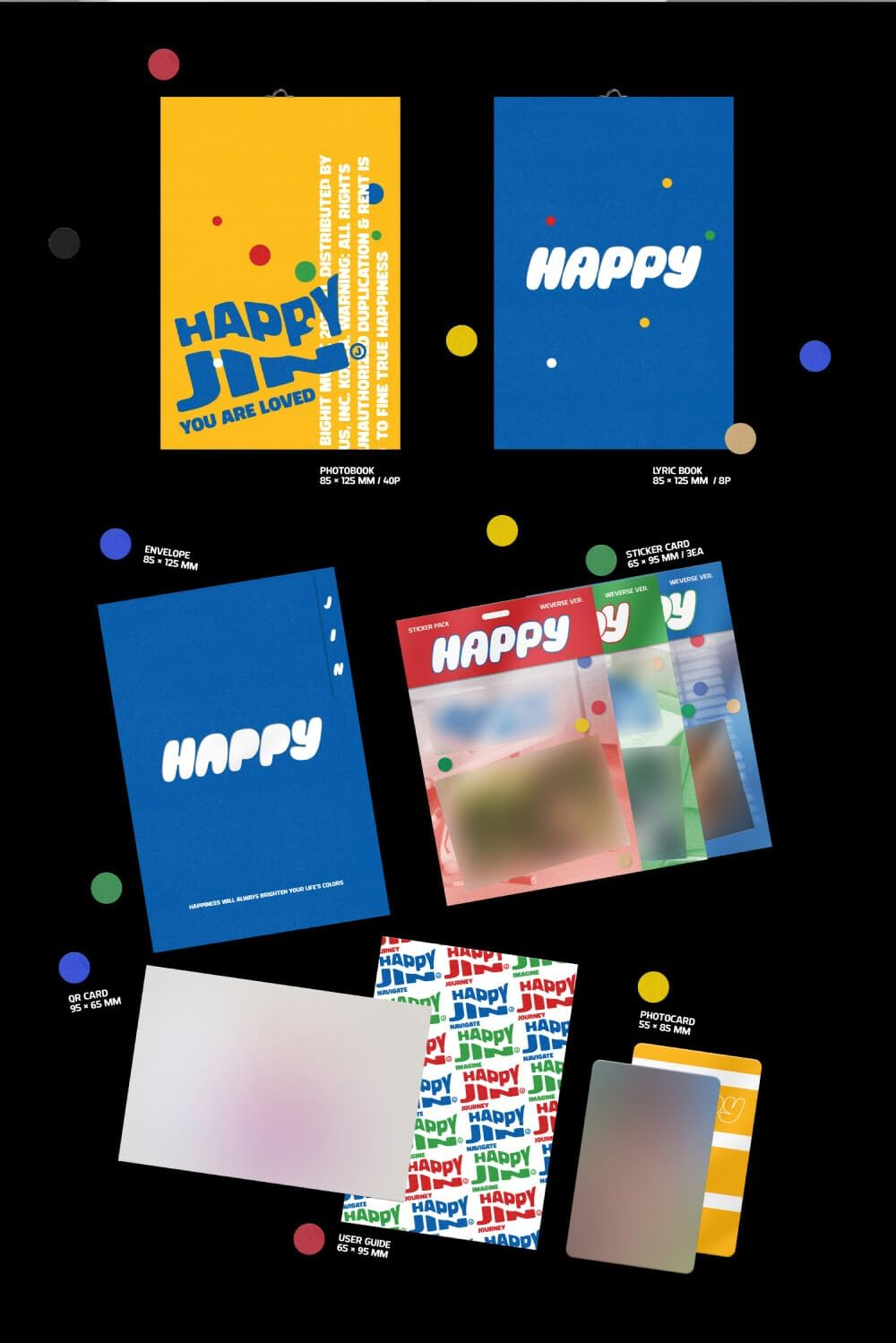 BTS JIN Happy 1St Album Weverse Albums Version Box+40P Photobook+8P Lyric Book+3Ea Sticker Card+1P QR Card+1Ea User Guide+1P Photocard+Tracking Sealed Bangtan image number 1