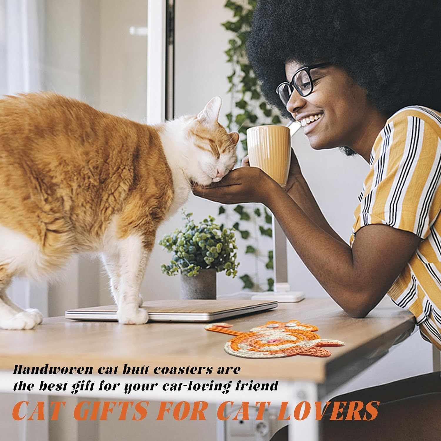 NAKODU 4PCS Drink Coaster Cat Gifts for Cat Lovers, Fun Woven Creative Coasters,Cute Coffee Coaster for Home Decor Tabletop Protection Suitable for Kinds Cups image number 4