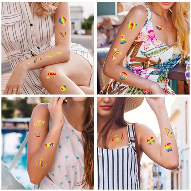Rainbow Pride Festival Temporary Tattoo Stickers, 10 Sheets Metallic Rainbow Love Design for Celebrations and Events image number 3