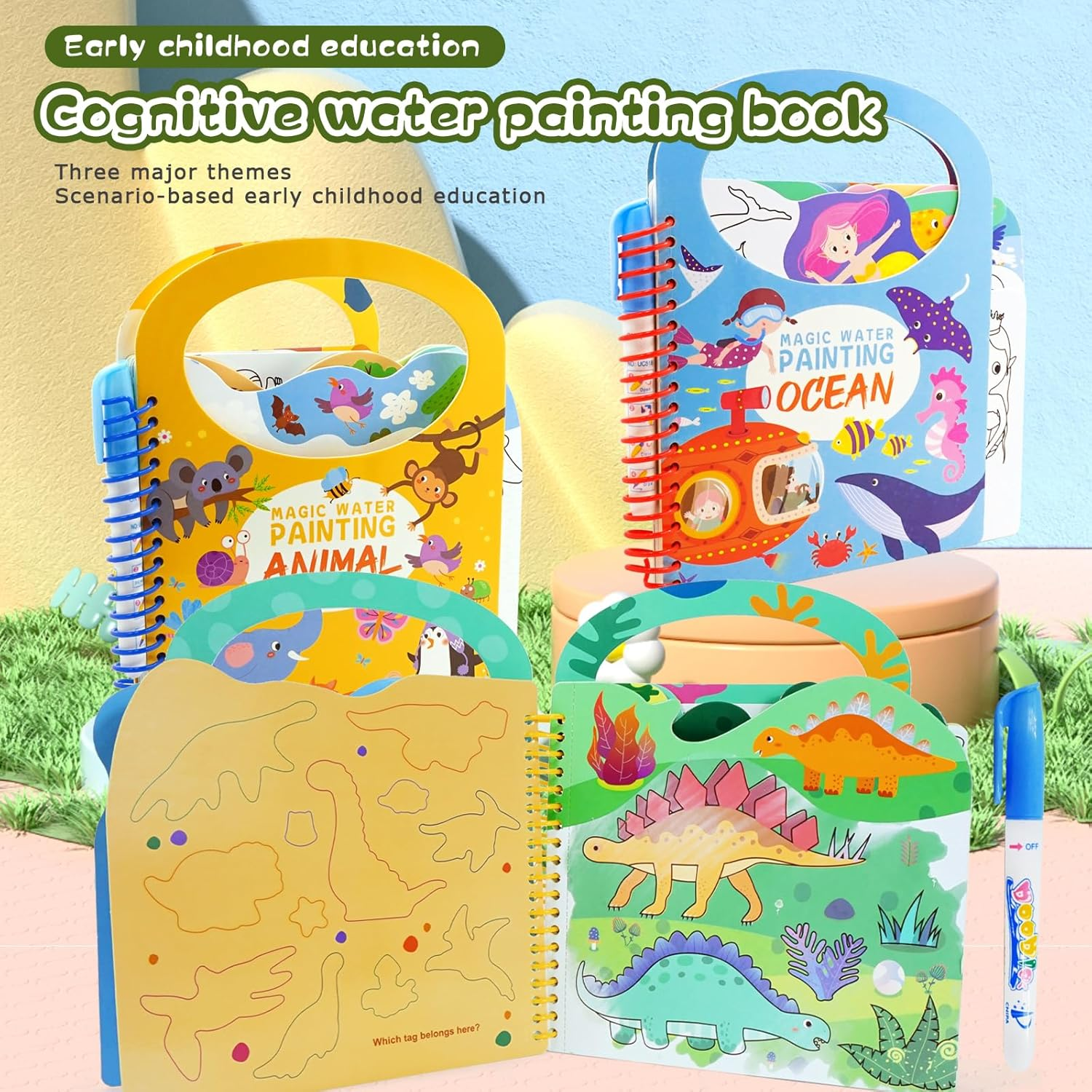 Peeokuo 3 Pack Water Coloring Books for Toddlers, Ages 3-5, Travel Toys, Sticker Books, Paint with Water Books image number 4