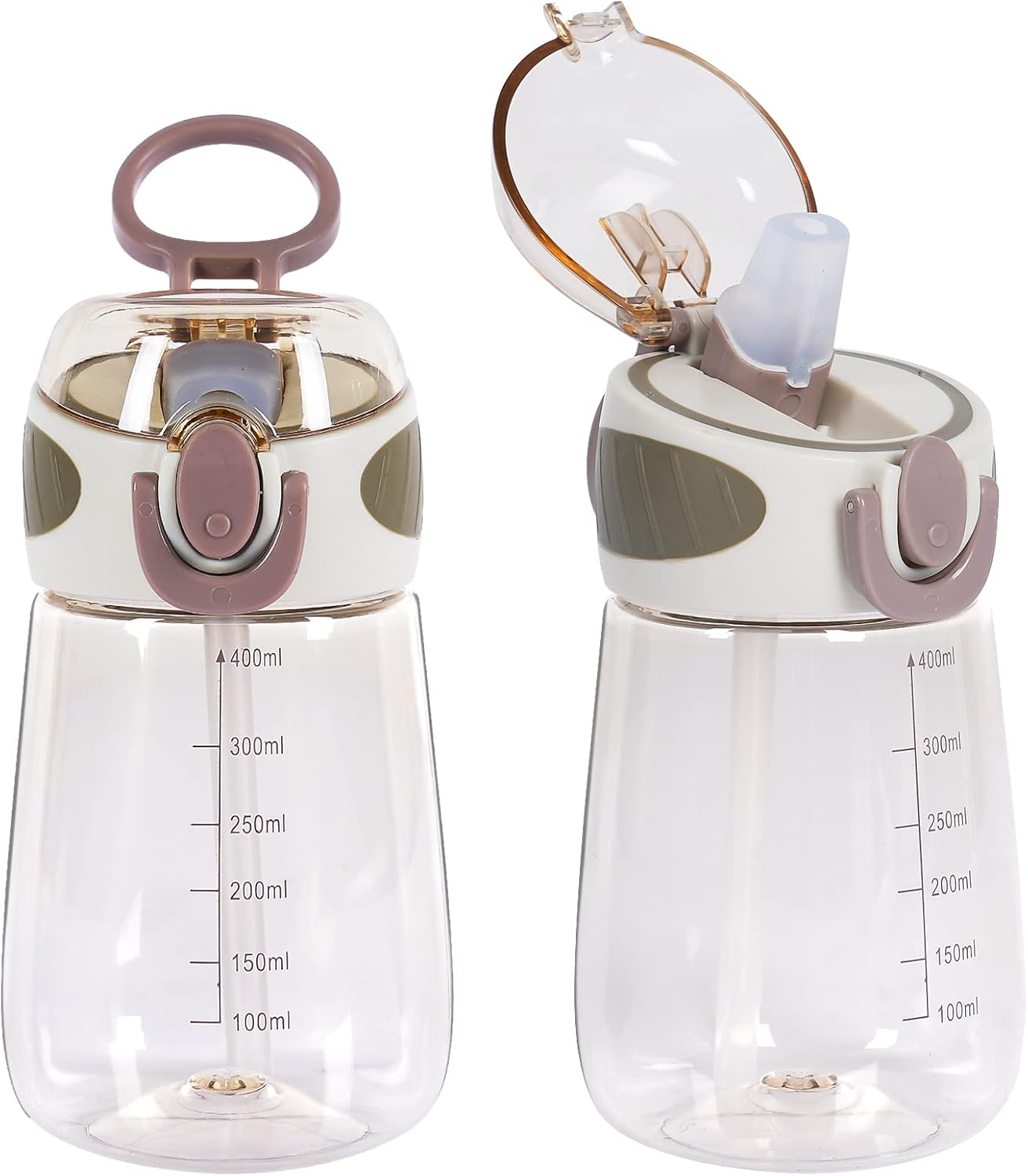 YOBOKO Water Bottle with Straw BPA Free Lightweight 14Oz Water Drinking Bottle with Handle Wide Mouth Leak Proof Cute Straw Bottle for Boys Girls Adults (Grey.)