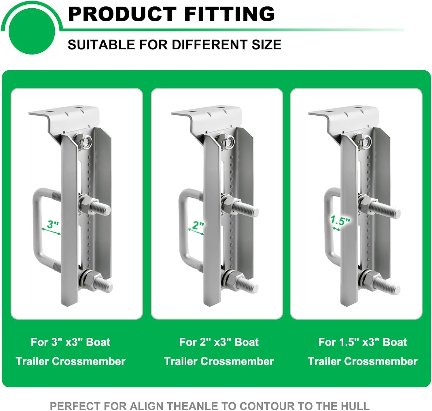 8" Boat Trailer Bunk Brackets Kit Heavy Duty, Galvanized Swivel Top Bunk Bracket Kit for Boat Trailer Crossmember 1.5X3, 2X3, 3X3 Silver 4 Pack image number 2