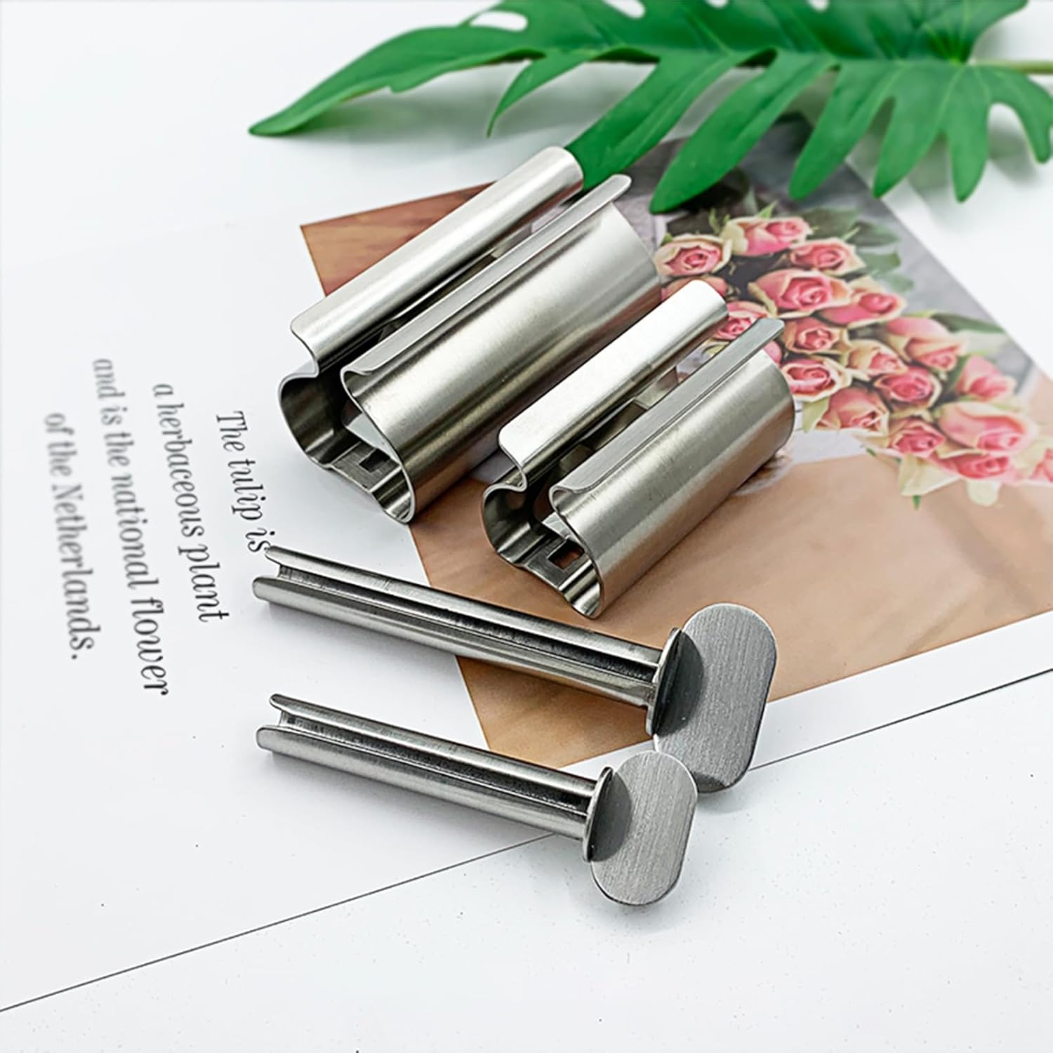 Toothpaste Squeezer Metal Tube Squeezer Stainless Steel Tube Wringer Toothpaste Seat Holder Stand 2 Pack Metal Toothpaste Squeezer image number 5
