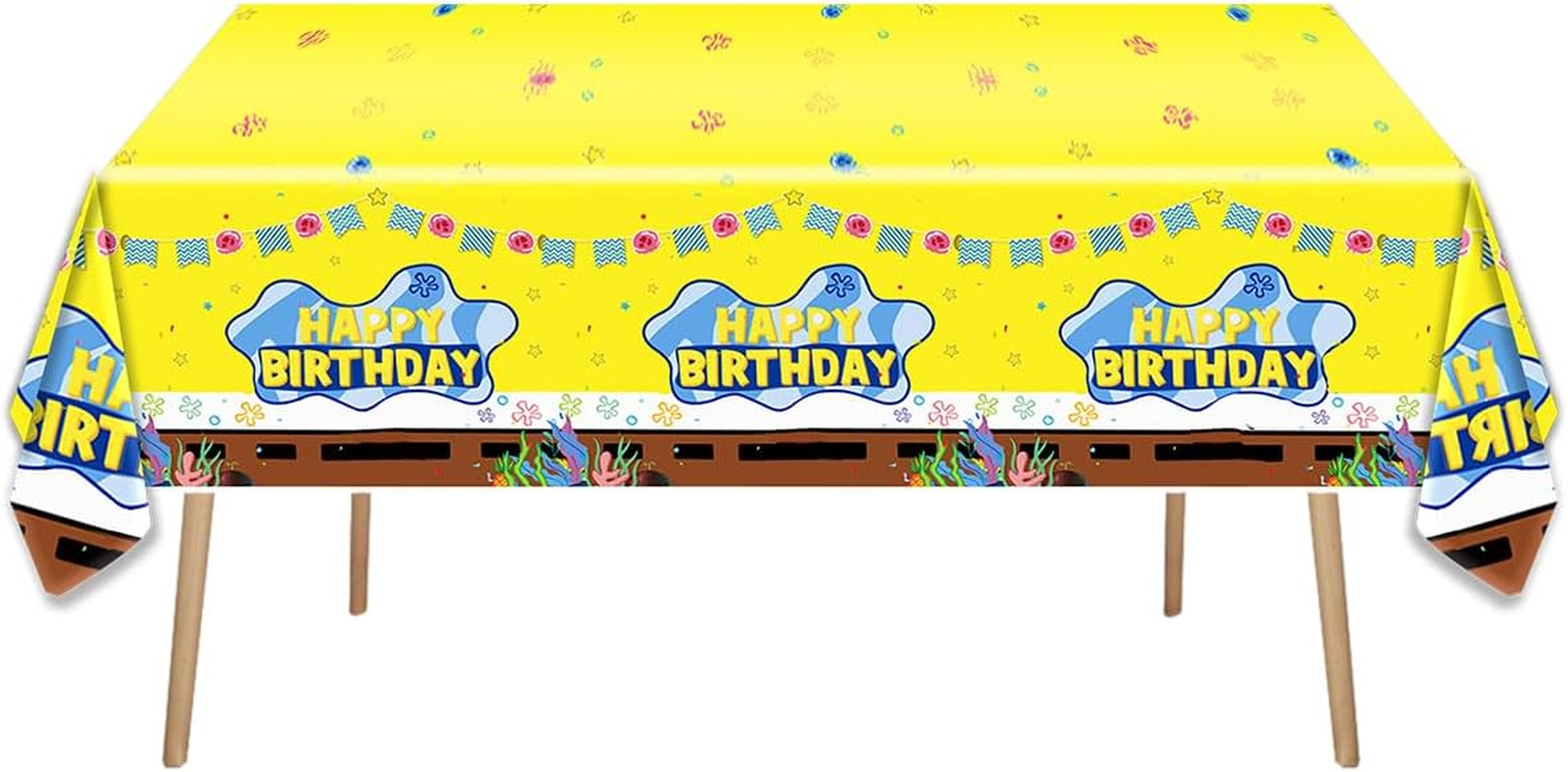 JU XIN 2Pcs Yellow Sponge Party Tablecloth |70.8 X 42.5 Inch| Yellow Sponge Birthday Party Supplies image number 5
